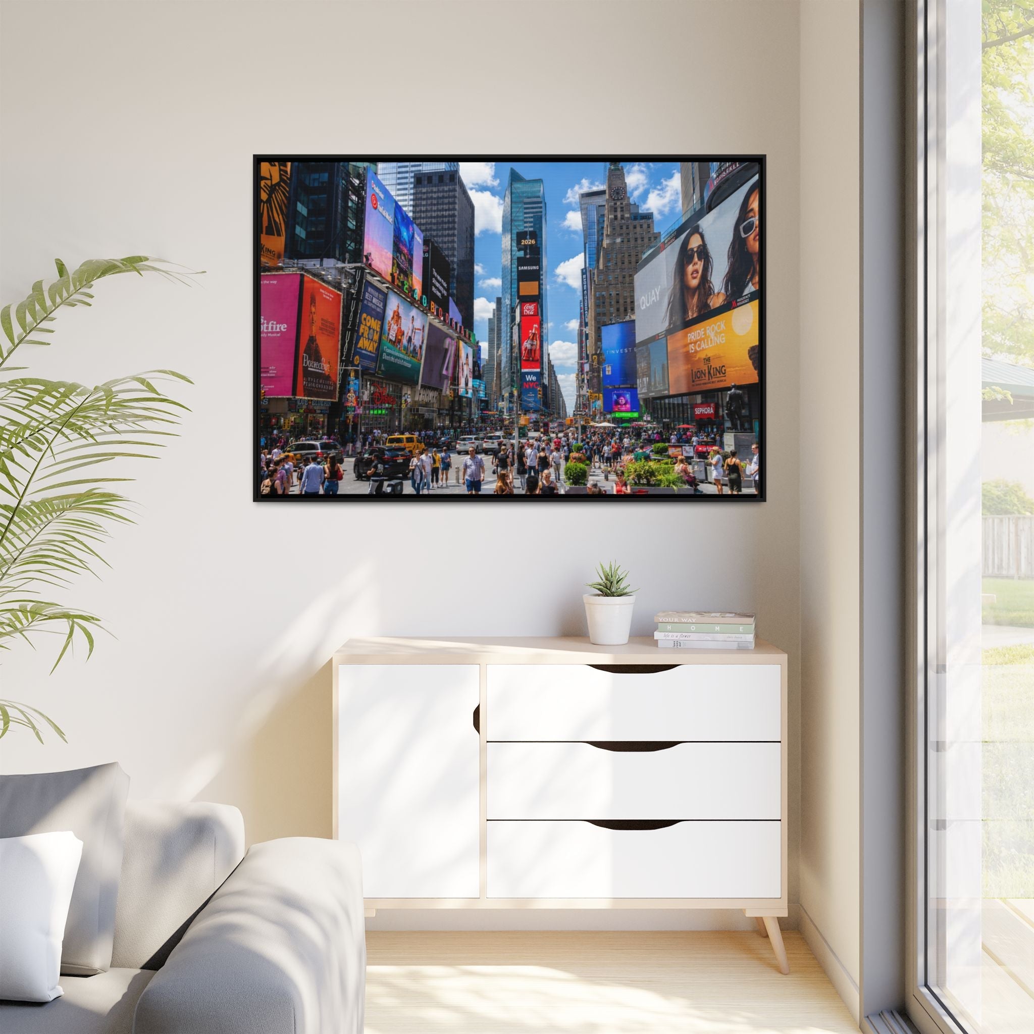 Times Square New York Matte Canvas Framed Wall Art — Vibrant Cityscape Photography