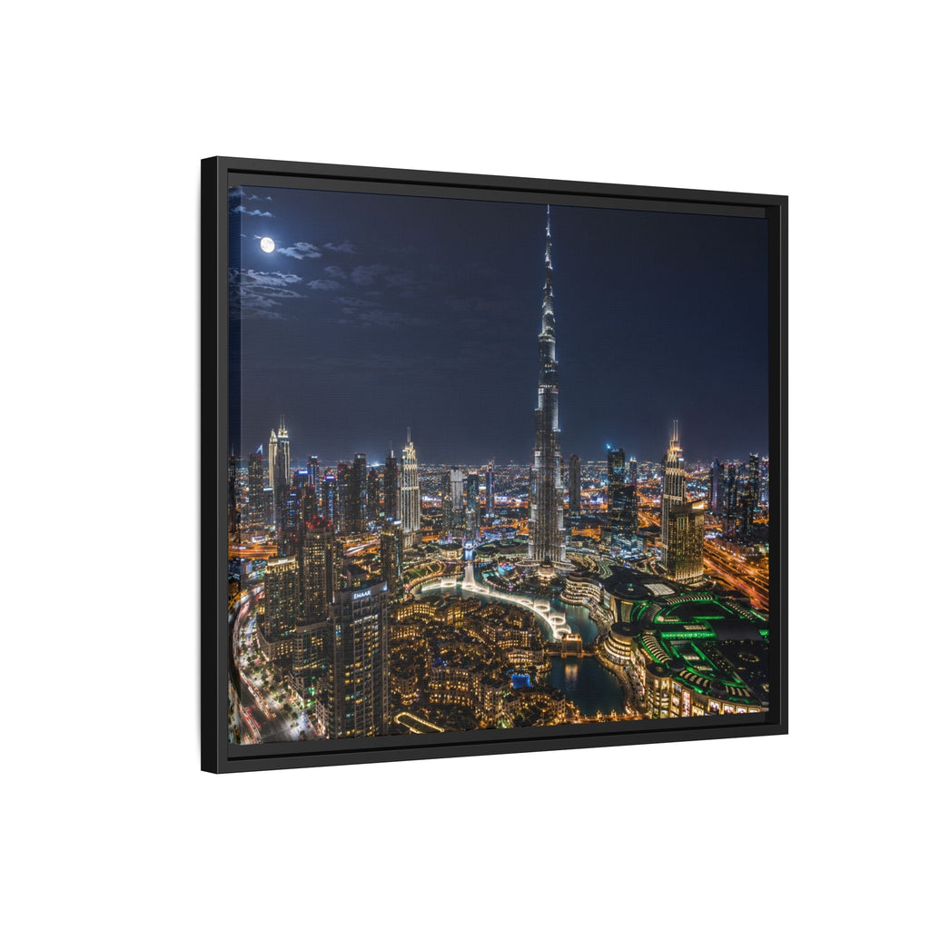 Dubai Night Skyline Matte Framed Canvas Print