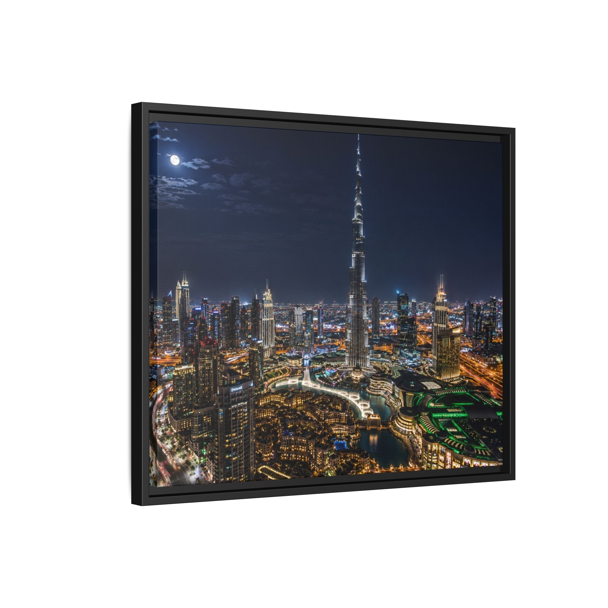 Dubai Night Skyline Matte Framed Canvas Print