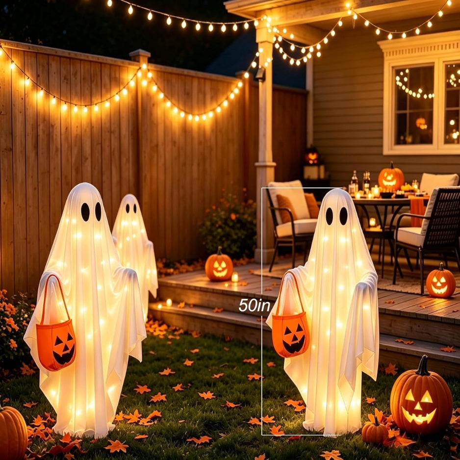 Solar Ghost Halloween Lights 2Pack Hanging Stake Yard Deco