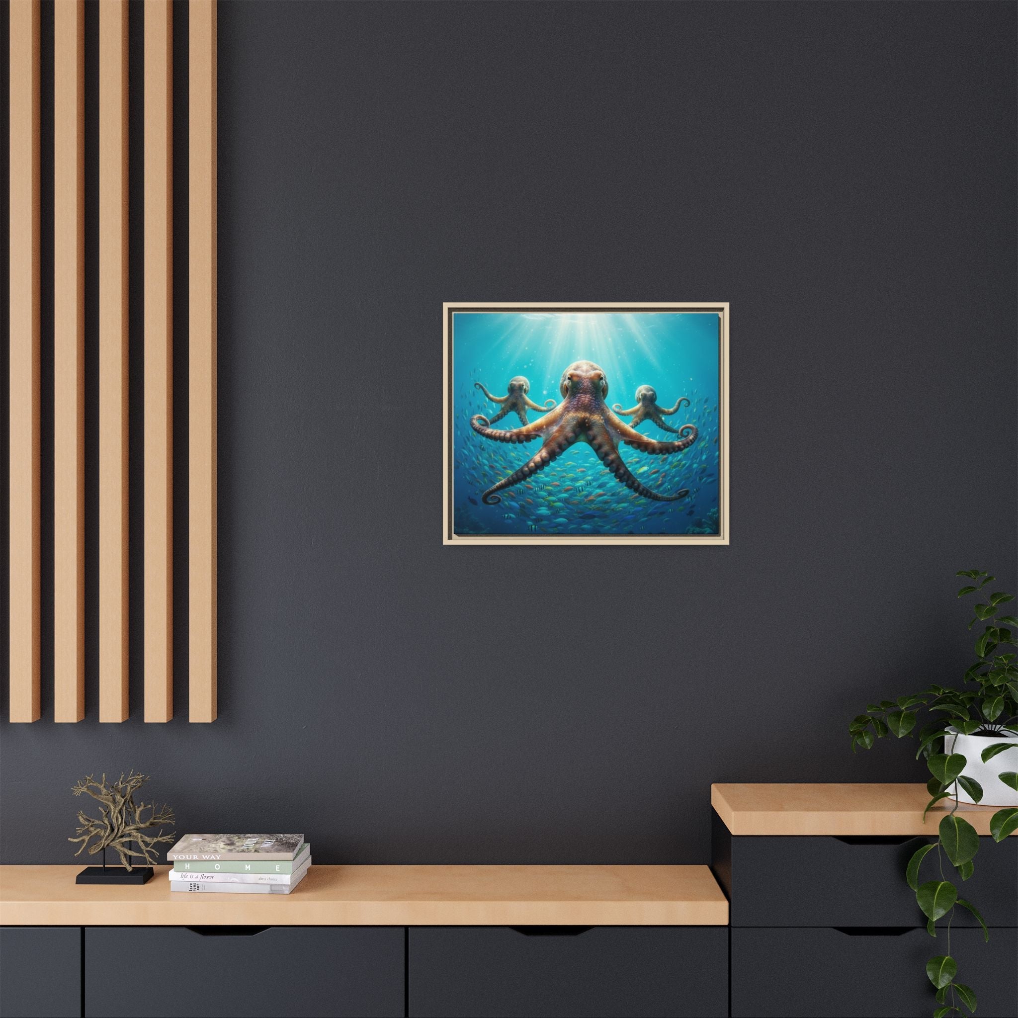 Framed Octopus Art Print — Vibrant Underwater Canvas Wall Decor