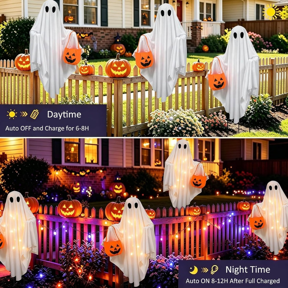 Solar Ghost Halloween Lights 2Pack Hanging Stake Yard Deco