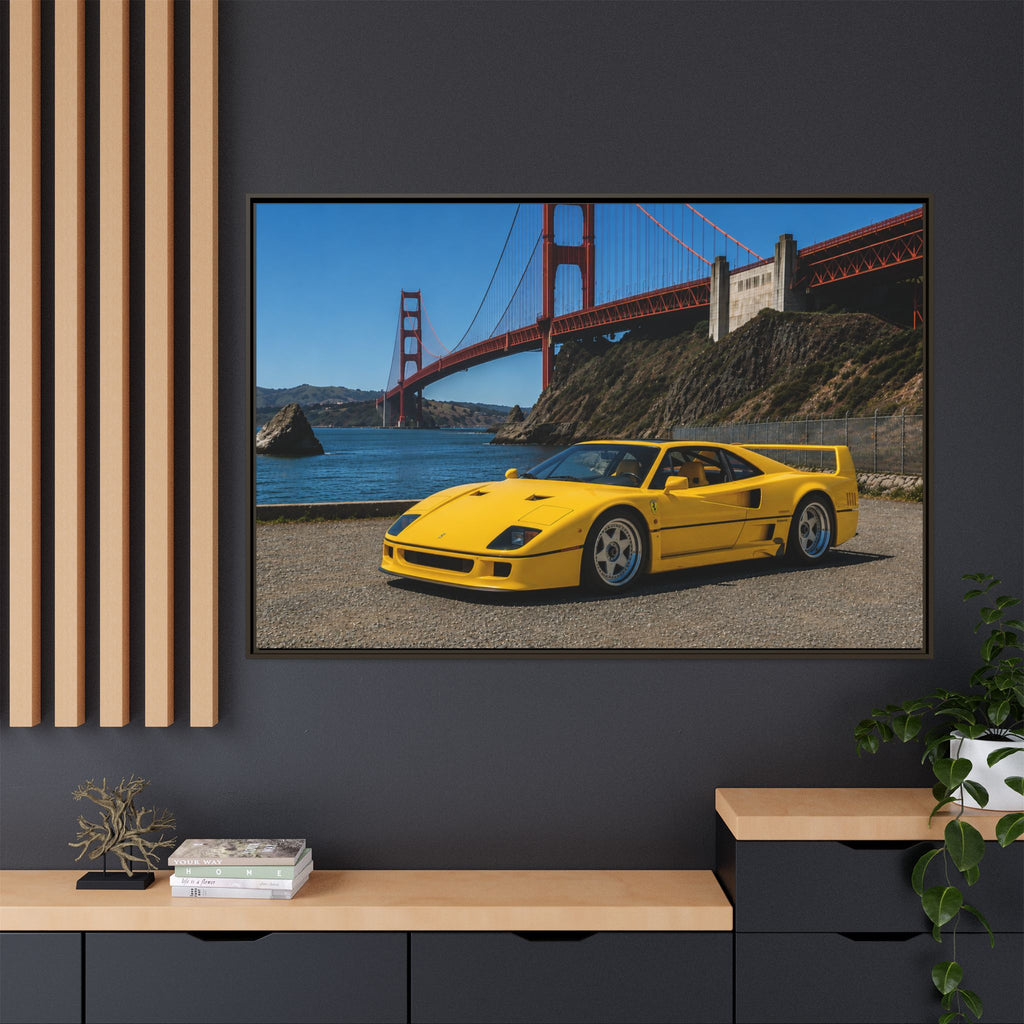 Ferrari 1987 F40 — Yellow Ferrari by the Golden Gate Bridge - Stunning Framed Canvas