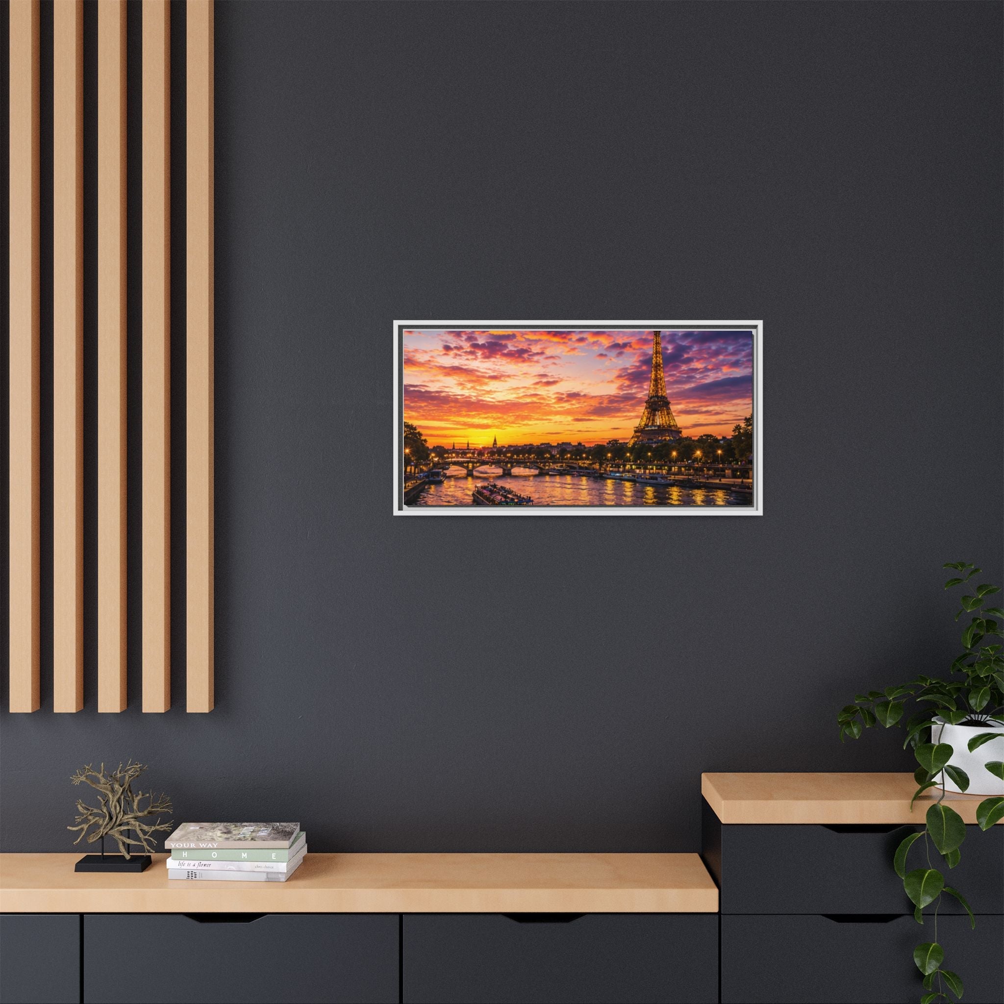 Paris Sunset Matte Canvas Wall Art - Framed - Stunning Picture