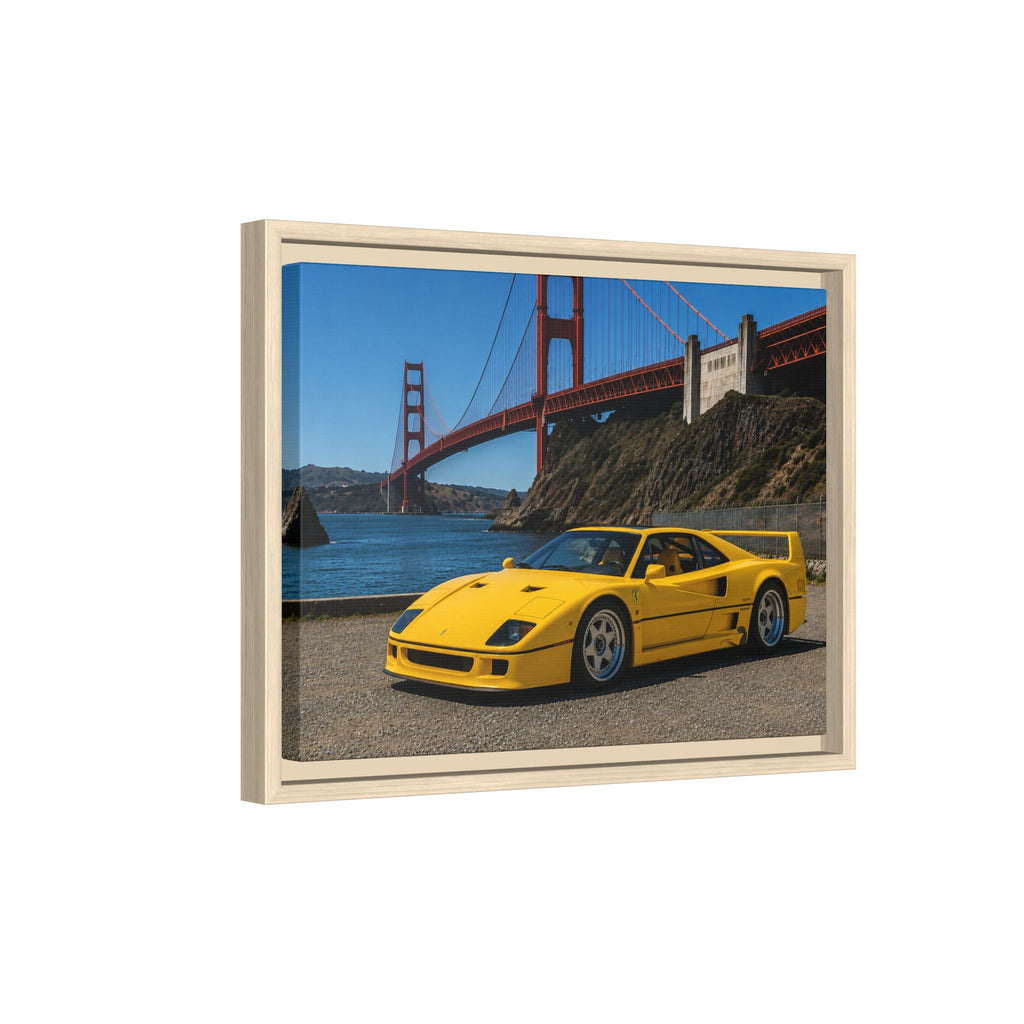 Ferrari 1987 F40 — Yellow Ferrari by the Golden Gate Bridge - Stunning Framed Canvas