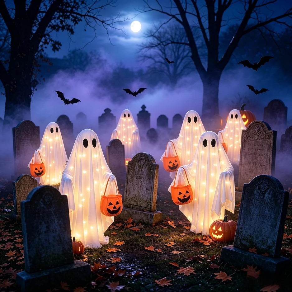 Solar Ghost Halloween Lights 2Pack Hanging Stake Yard Deco