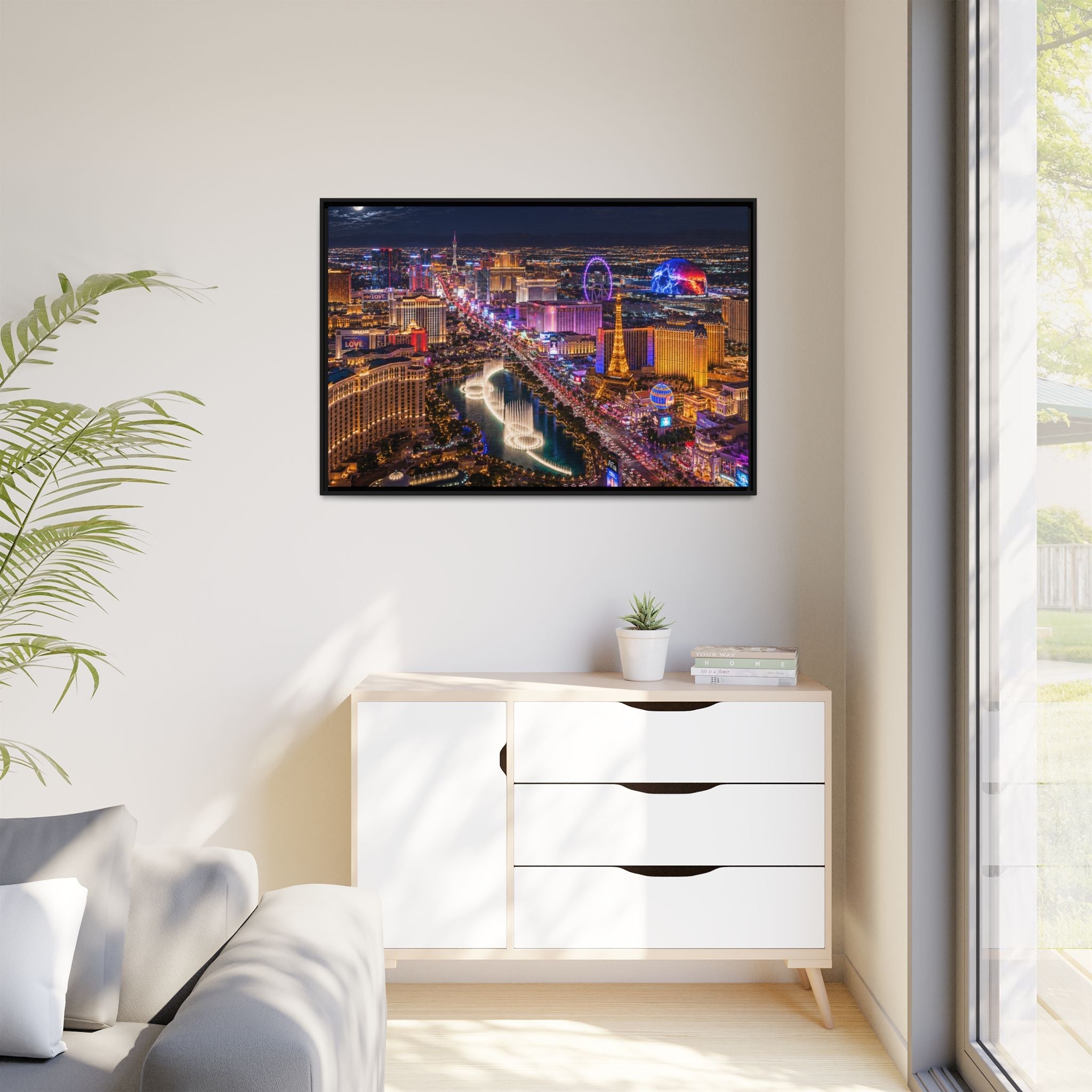 Las Vegas Night Skyline Framed Matte Canvas Print