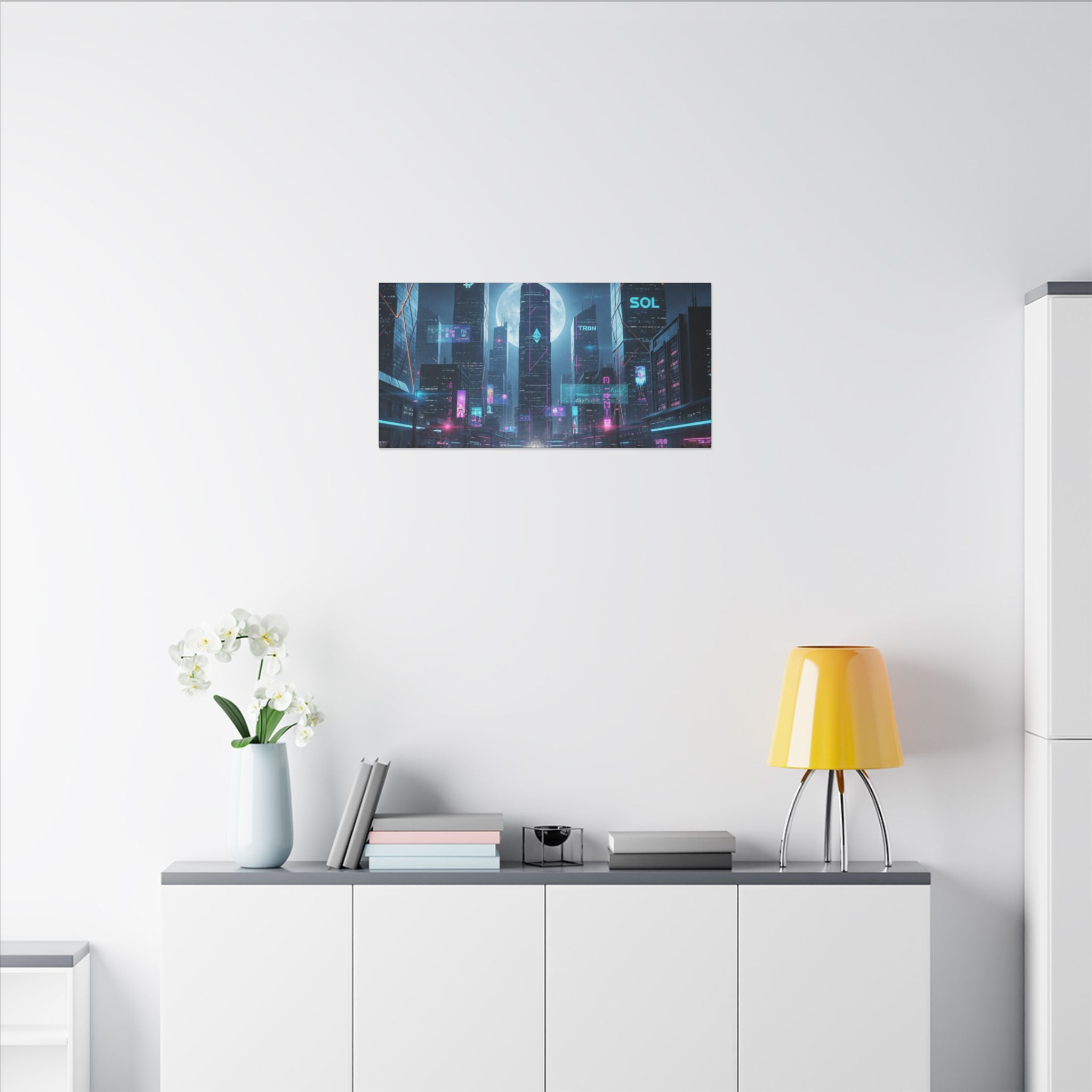 Cybercity Neon Canvas Print — Futuristic Nightscape Wall Art