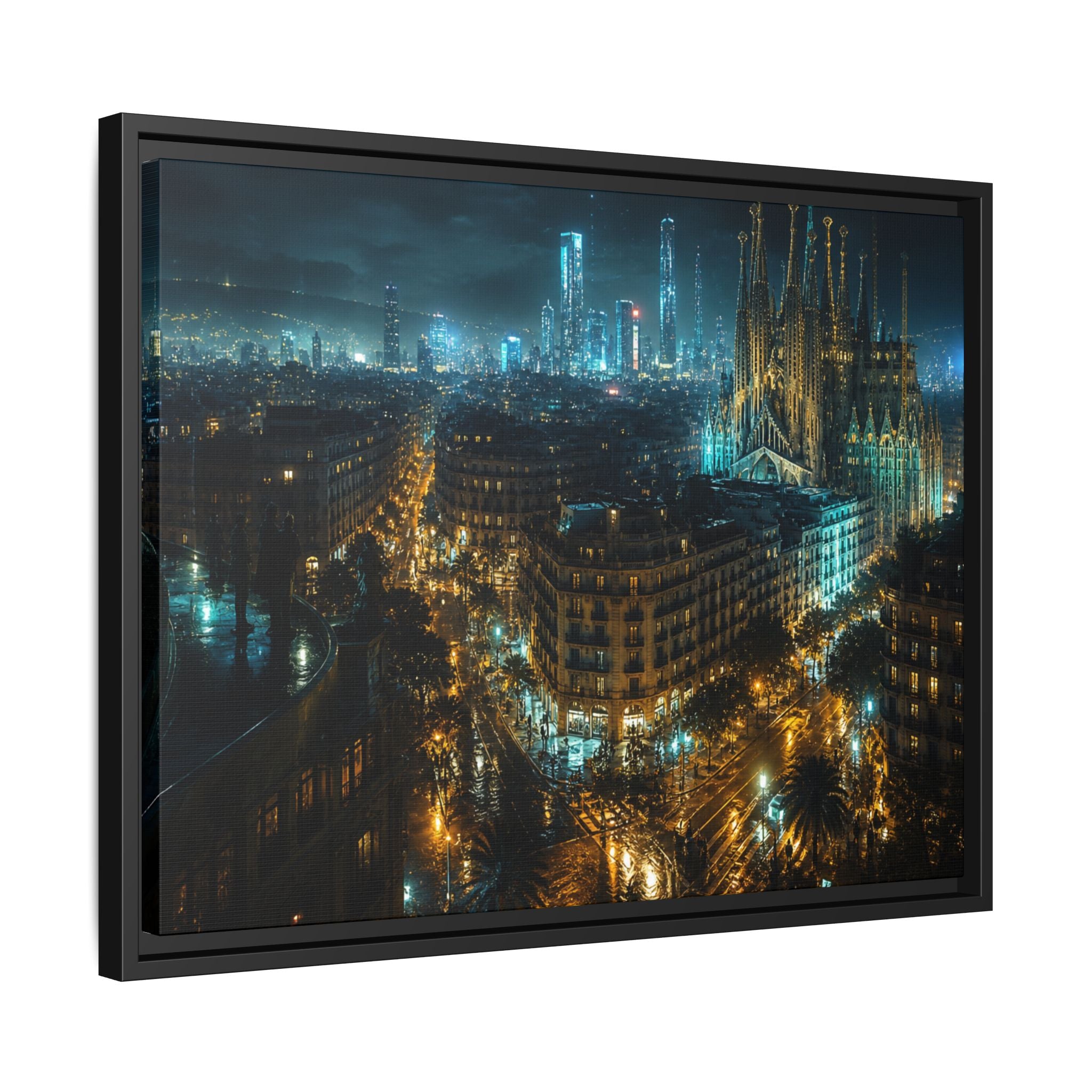 Barcelona Night Canvas Wall Art Print Ready to Hang