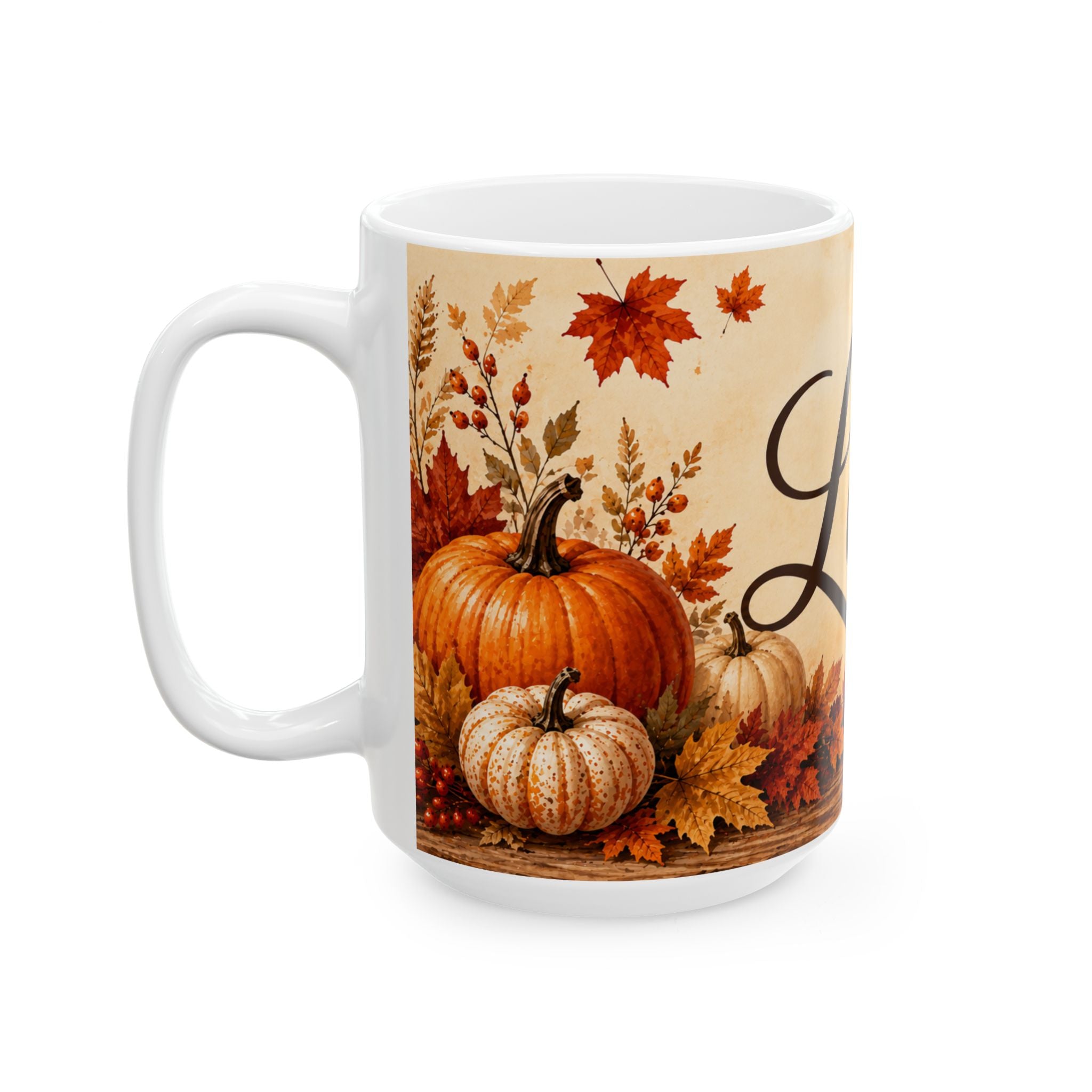 Autumn Love Ceramic Mug Fall Pumpkin Leaves Coffee Cup Halloween Thanksgiving Gift