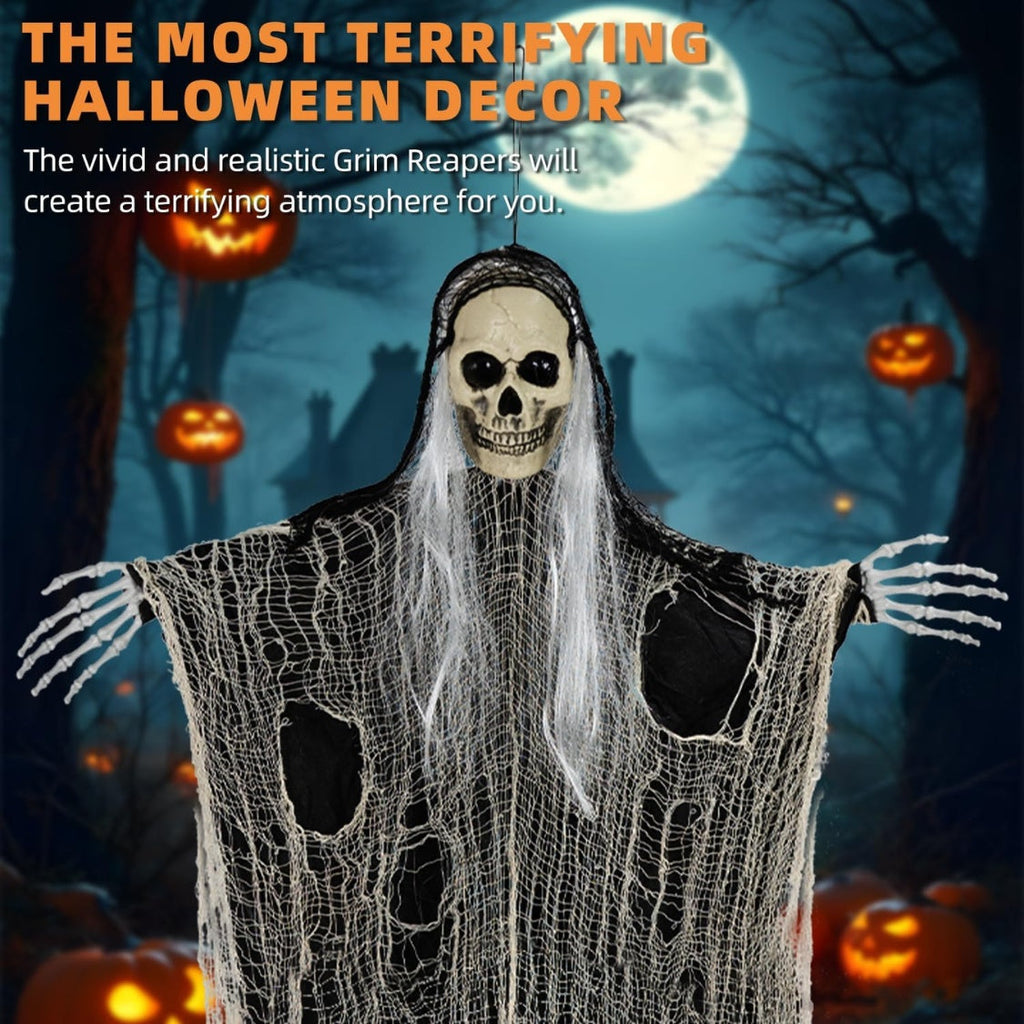 3PCS Scary Hanging Ghosts,Halloween Grim Reaper Skeleton Halloween Decor