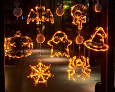 Halloween Window Hanging LED Lights Spider Pumpkin Hanging Ghost Horror