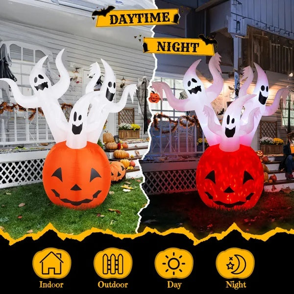 5.9 FT Halloween Inflatable Pumpkin Ghost Outdoor Decorations, Scary Blow Up