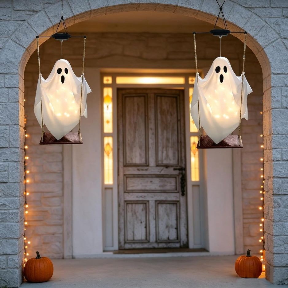Halloween Decorations Outdoor Solar Hanging Swing Ghost Halloween Decor With