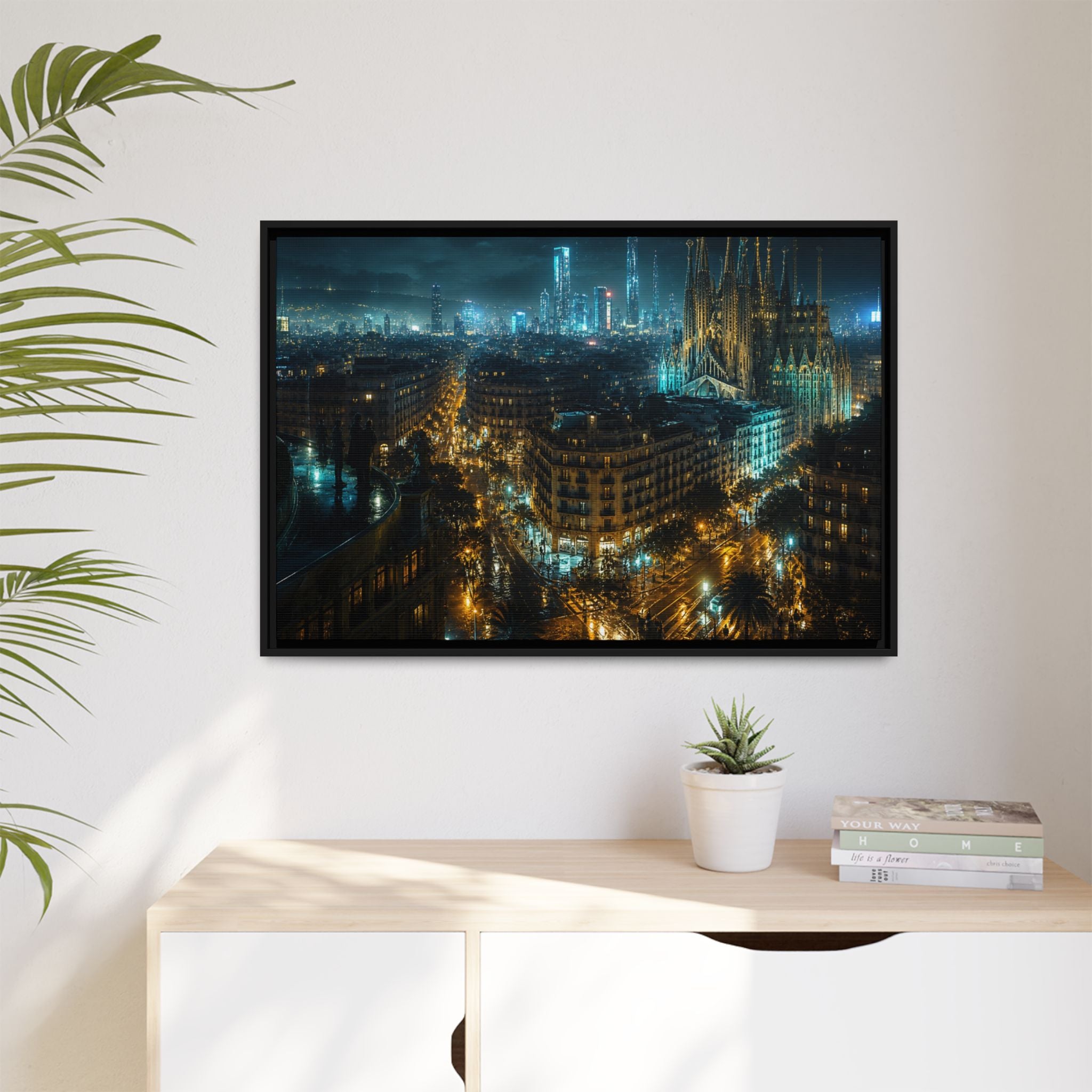 Barcelona Night Canvas Wall Art Print Ready to Hang