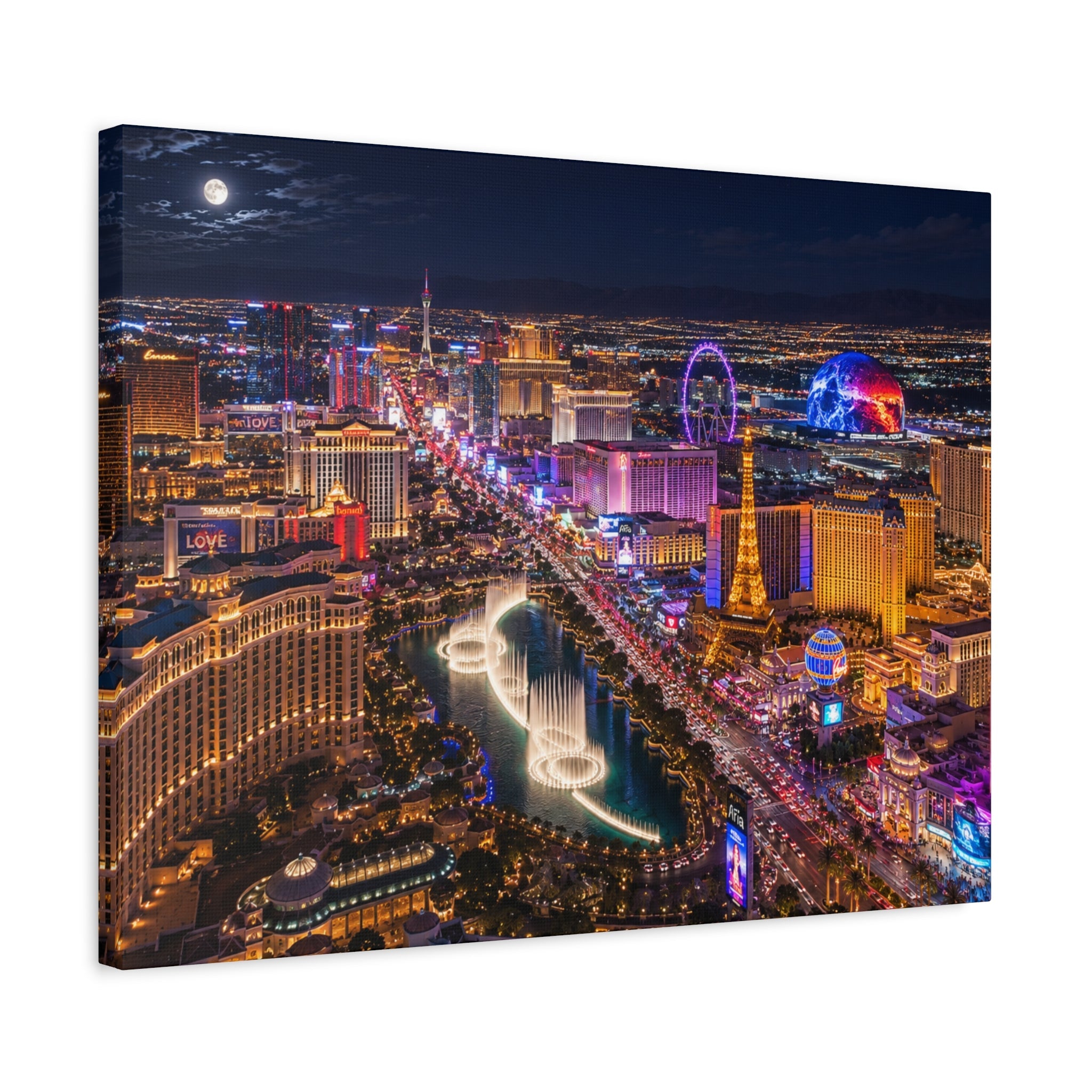 Las Vegas Strip Nightscape Matte Canvas Print — Stunning Vibrant Art