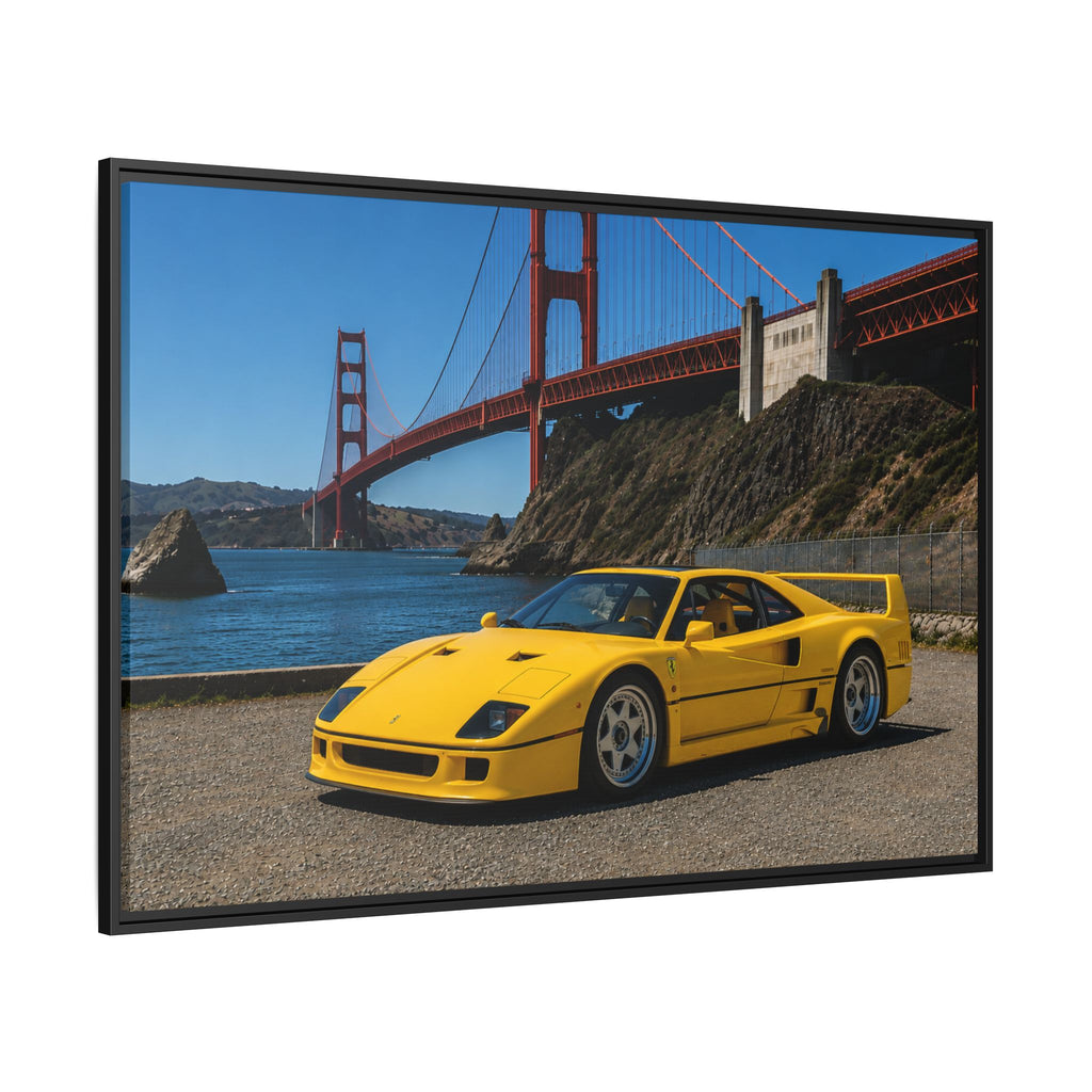 Ferrari 1987 F40 — Yellow Ferrari by the Golden Gate Bridge - Stunning Framed Canvas