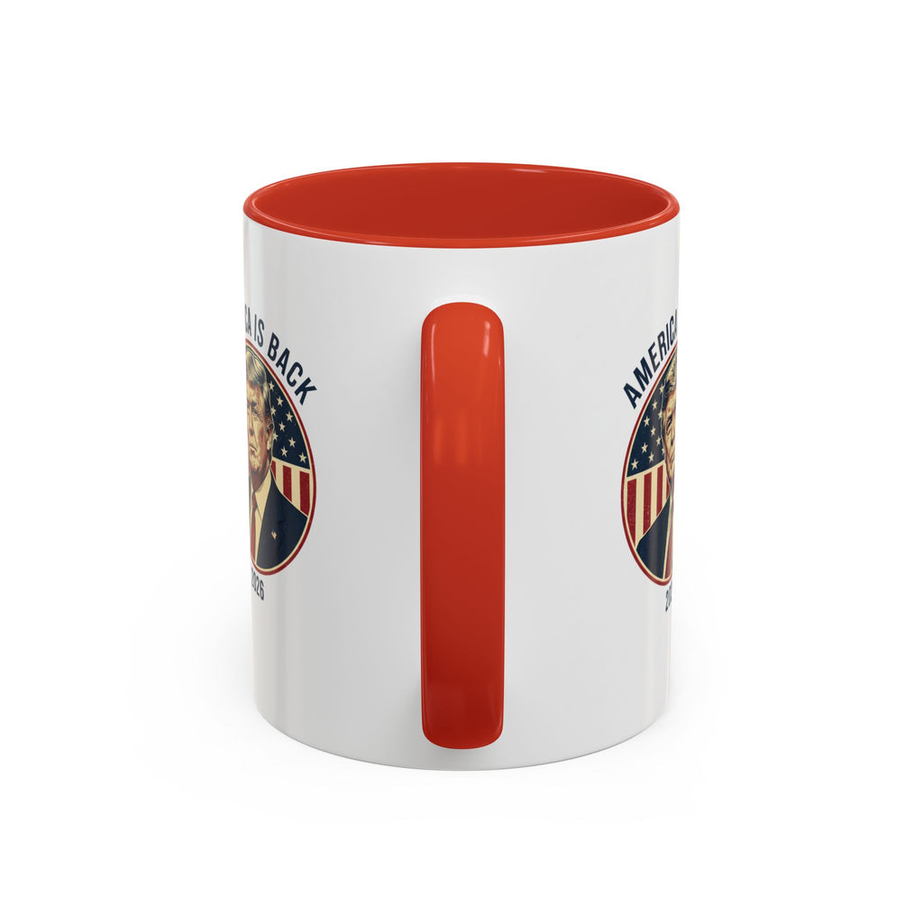 America Is Back 2026 Accent Coffee Mug — Patriotic Trump Campaign Ceramic Mug