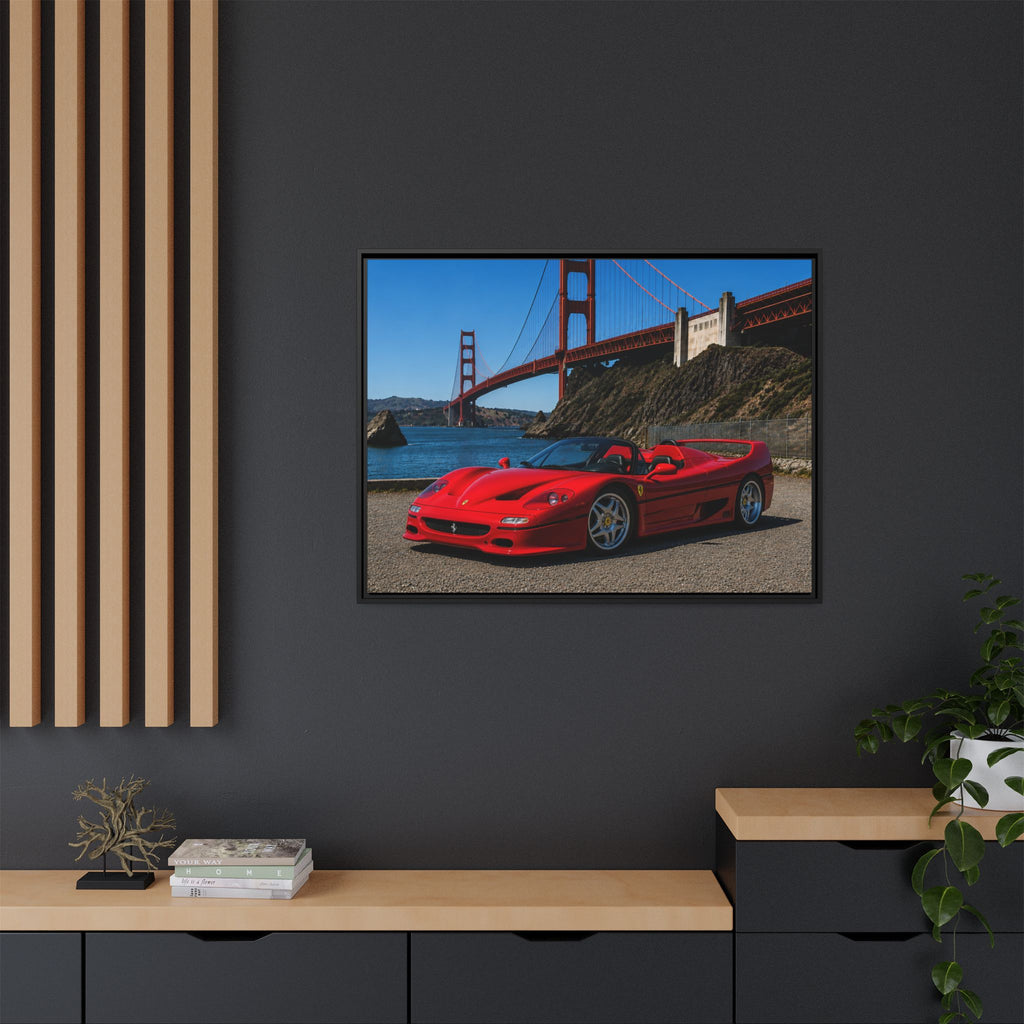 Ferrari F50 1995 Red - At Golden Gate Bridge - Stunning Framed Canvas Wall Art
