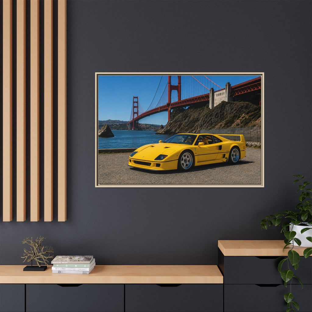 Ferrari 1987 F40 — Yellow Ferrari by the Golden Gate Bridge - Stunning Framed Canvas