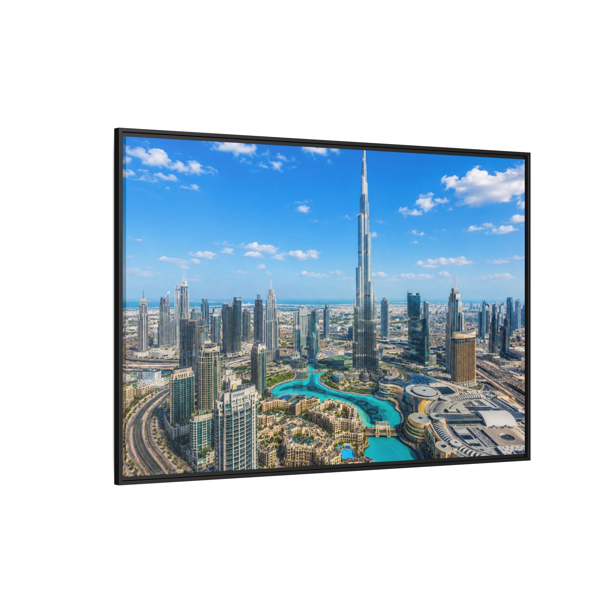 Dubai Skyline Matte Canvas Print (Framed) — Burj Khalifa Aerial Cityscape Wall Art