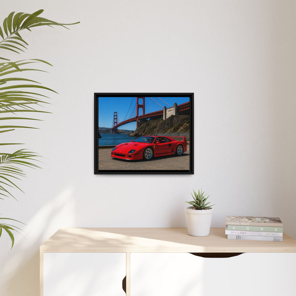 Ferrari F40 1987  — Red Sexy Sports Car by Golden Gate Bridge - Stunning Framed Canvas