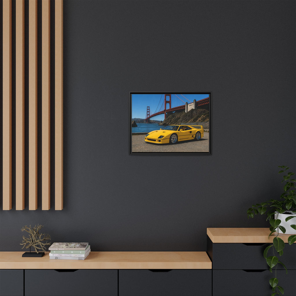 Ferrari 1987 F40 — Yellow Ferrari by the Golden Gate Bridge - Stunning Framed Canvas
