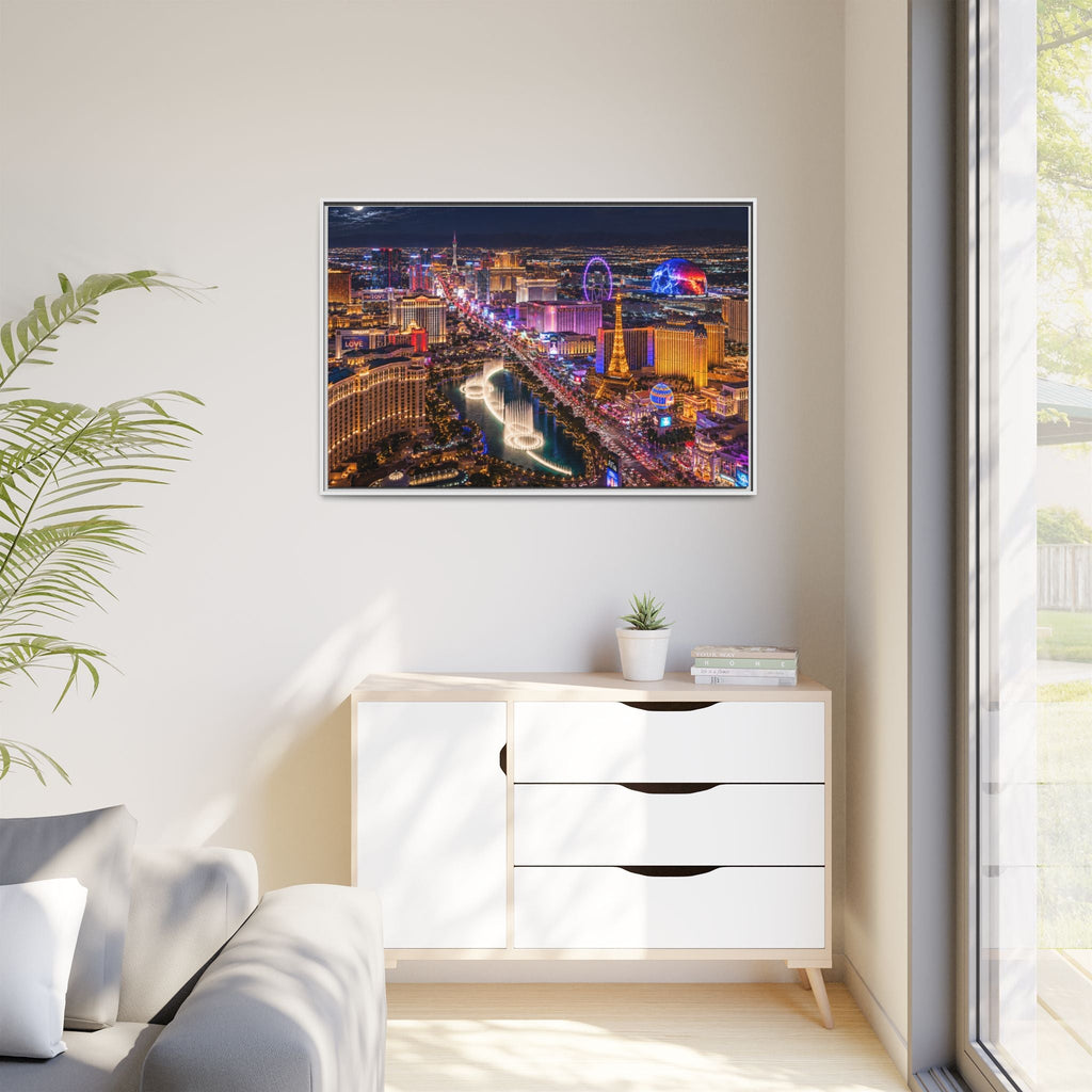 Las Vegas Night Skyline Framed Matte Canvas Print