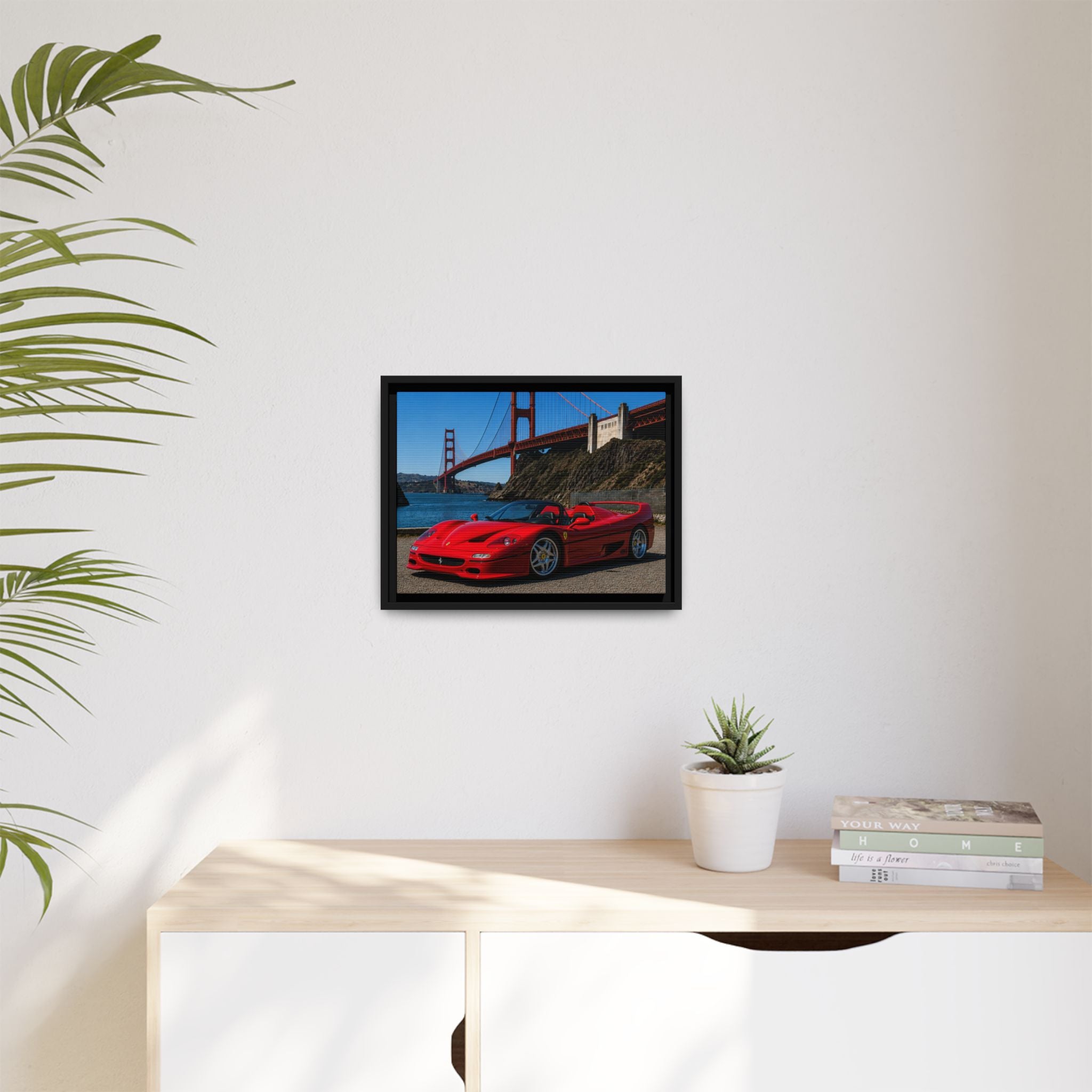Ferrari F50 1995 Red - At Golden Gate Bridge - Stunning Framed Canvas Wall Art