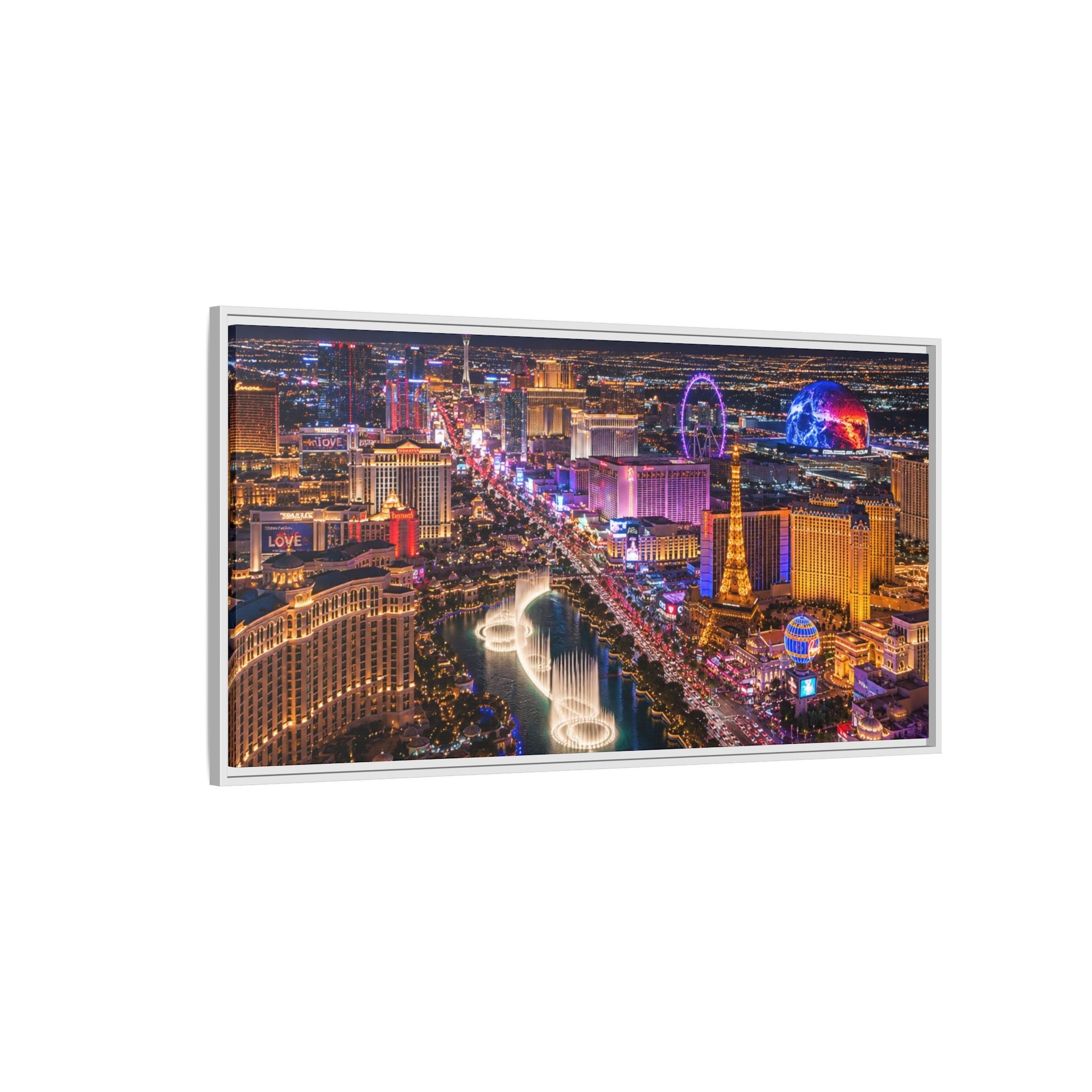 Las Vegas Night Skyline Framed Matte Canvas Print