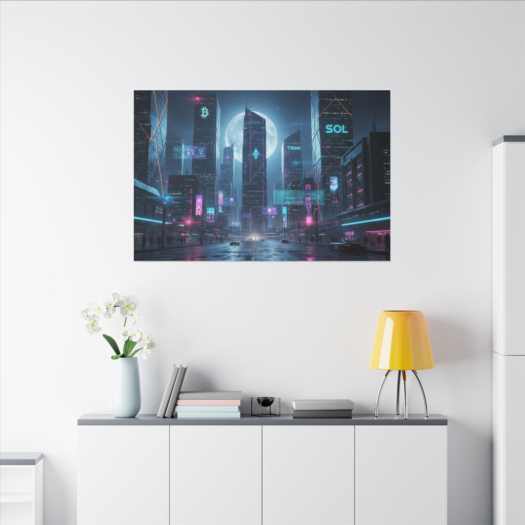 Cybercity Neon Canvas Print — Futuristic Nightscape Wall Art