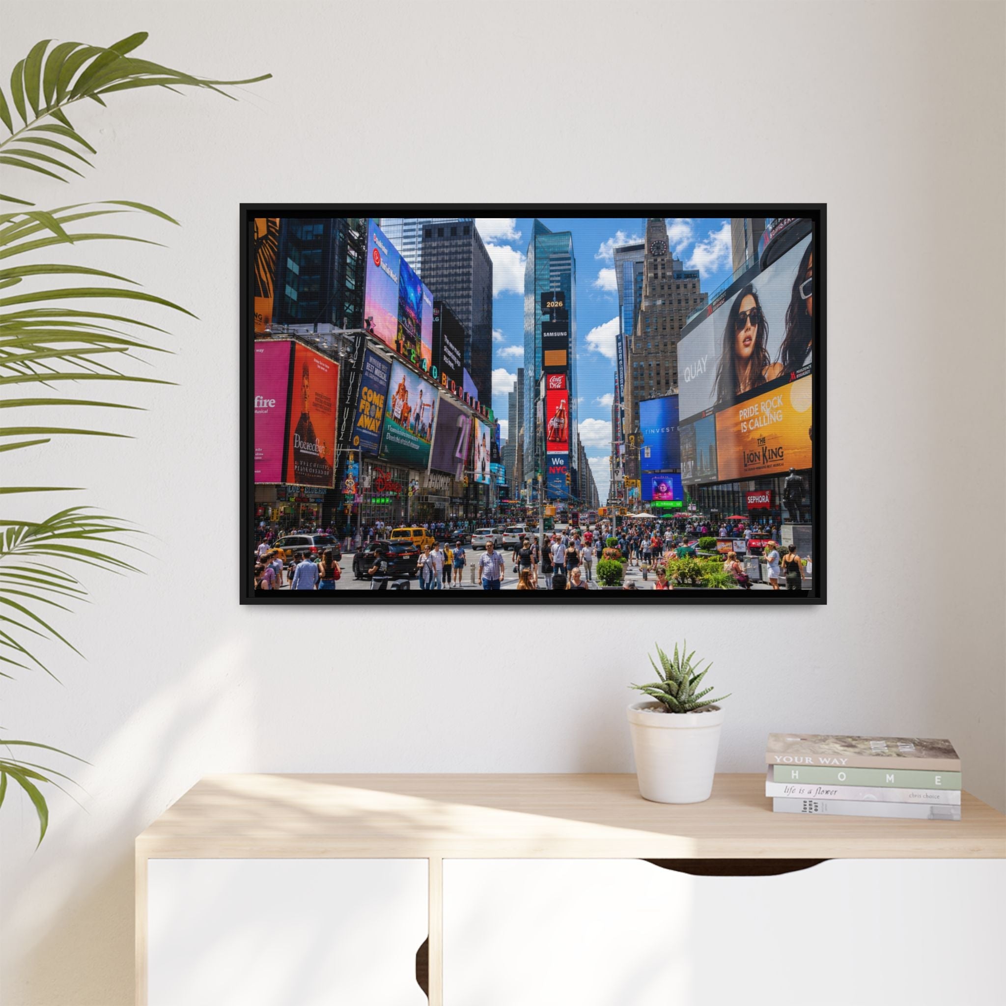 Times Square New York Matte Canvas Framed Wall Art — Vibrant Cityscape Photography