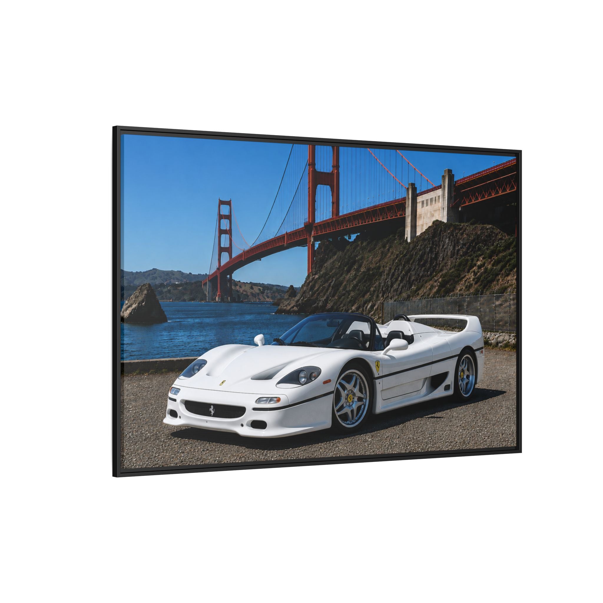 Ferrari F50 1995 — At The Golden Gate Bridge --Matte Framed Canvas Print