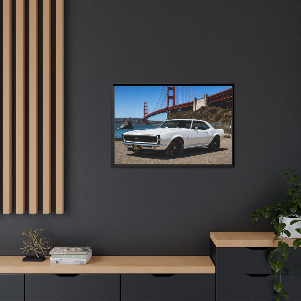 Camaro 1967 Classic On Framed Canvas — By The Golden Gate Bridge