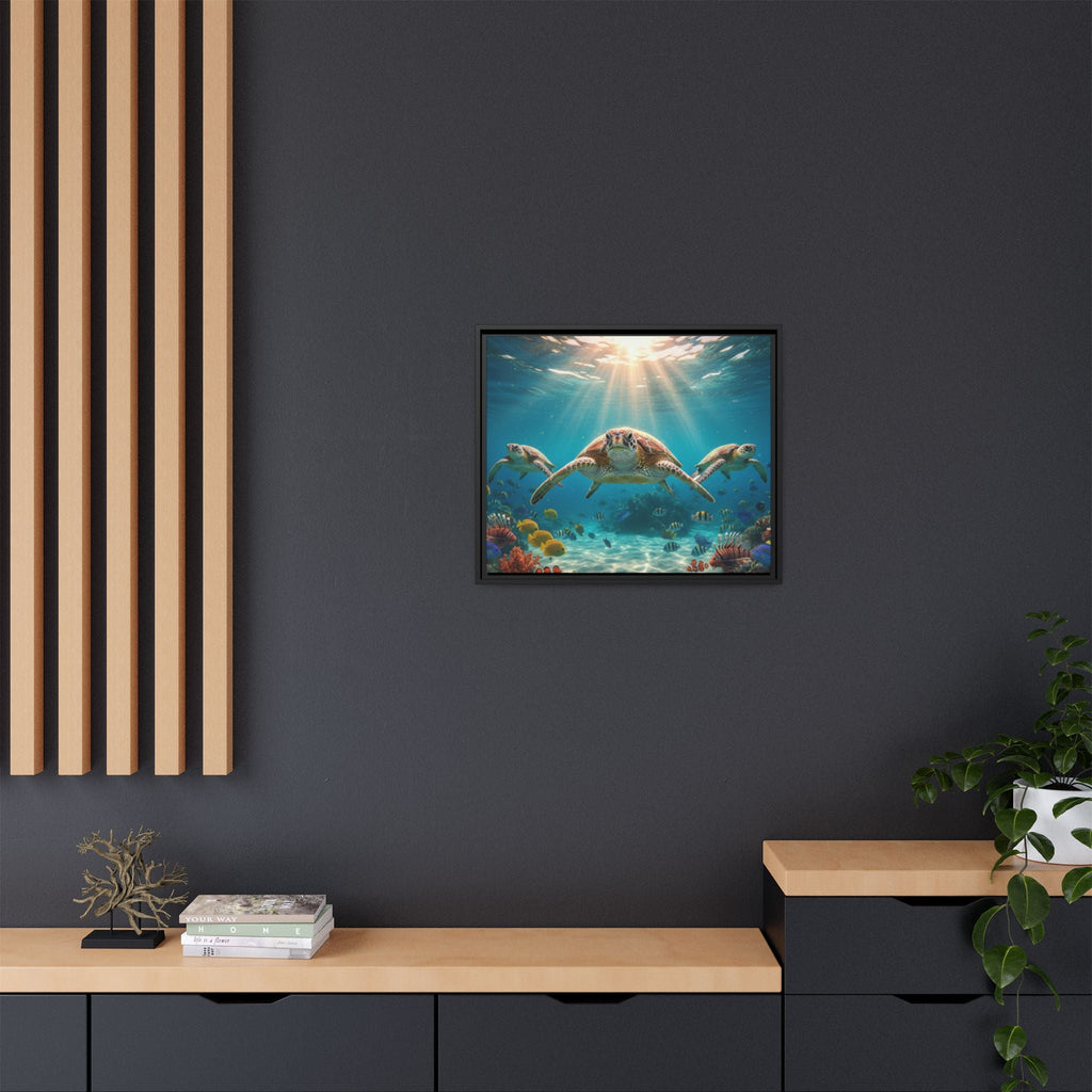Sea Turtle Ocean Art — Framed Matte Canvas Wall Art