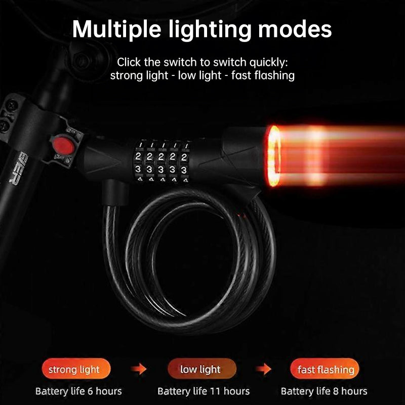 5-Digit Password Bike Lock with Safety Tail Light