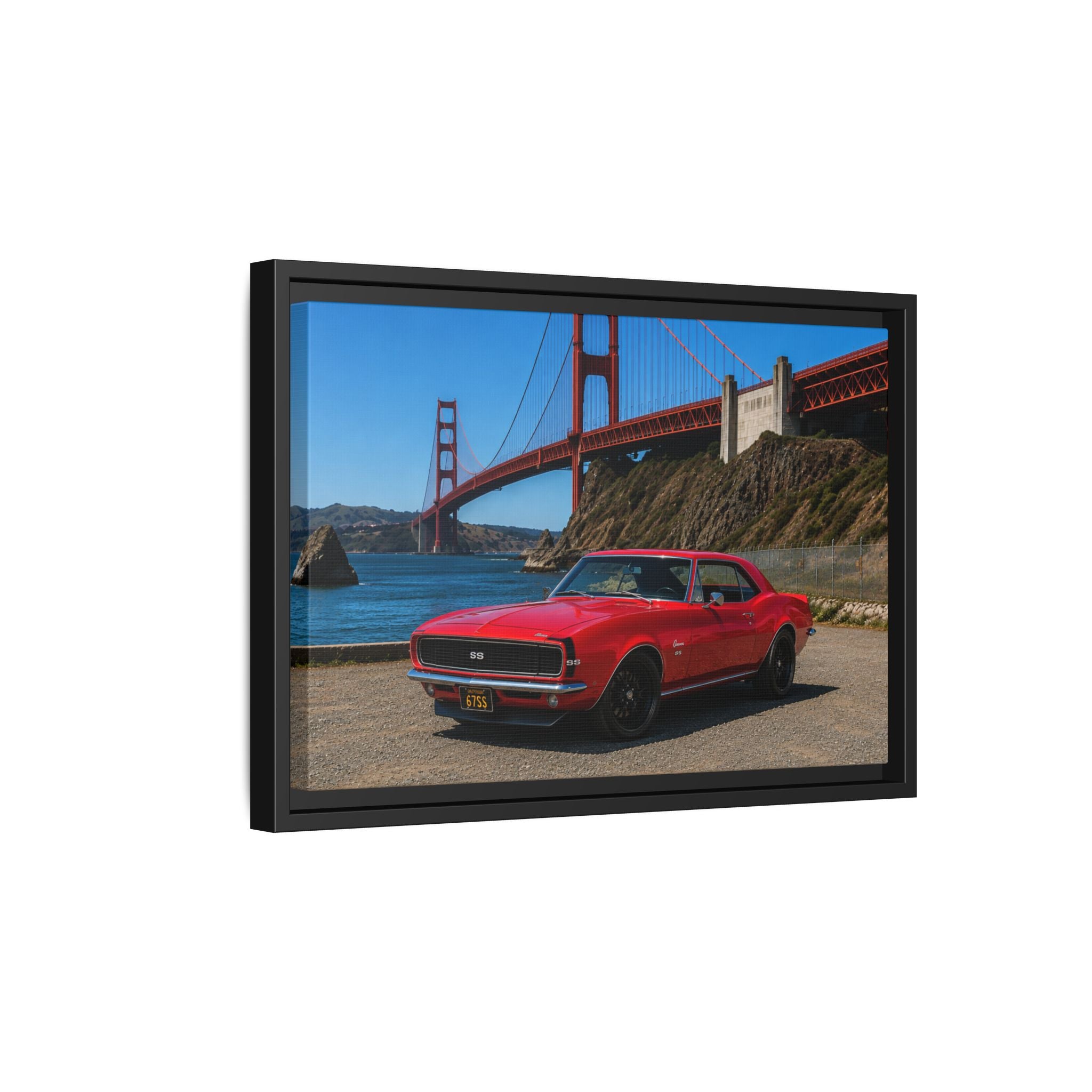 1967 Camaro SS - Stunning Camaro at Golden Gate Bridge - Framed Canvas