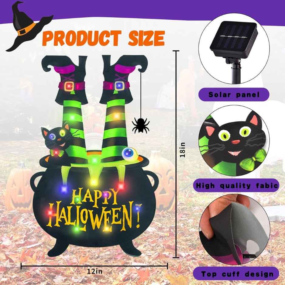 Halloween Lighted Garden Flag, Witch Feet Yard Decor, 12x18 In