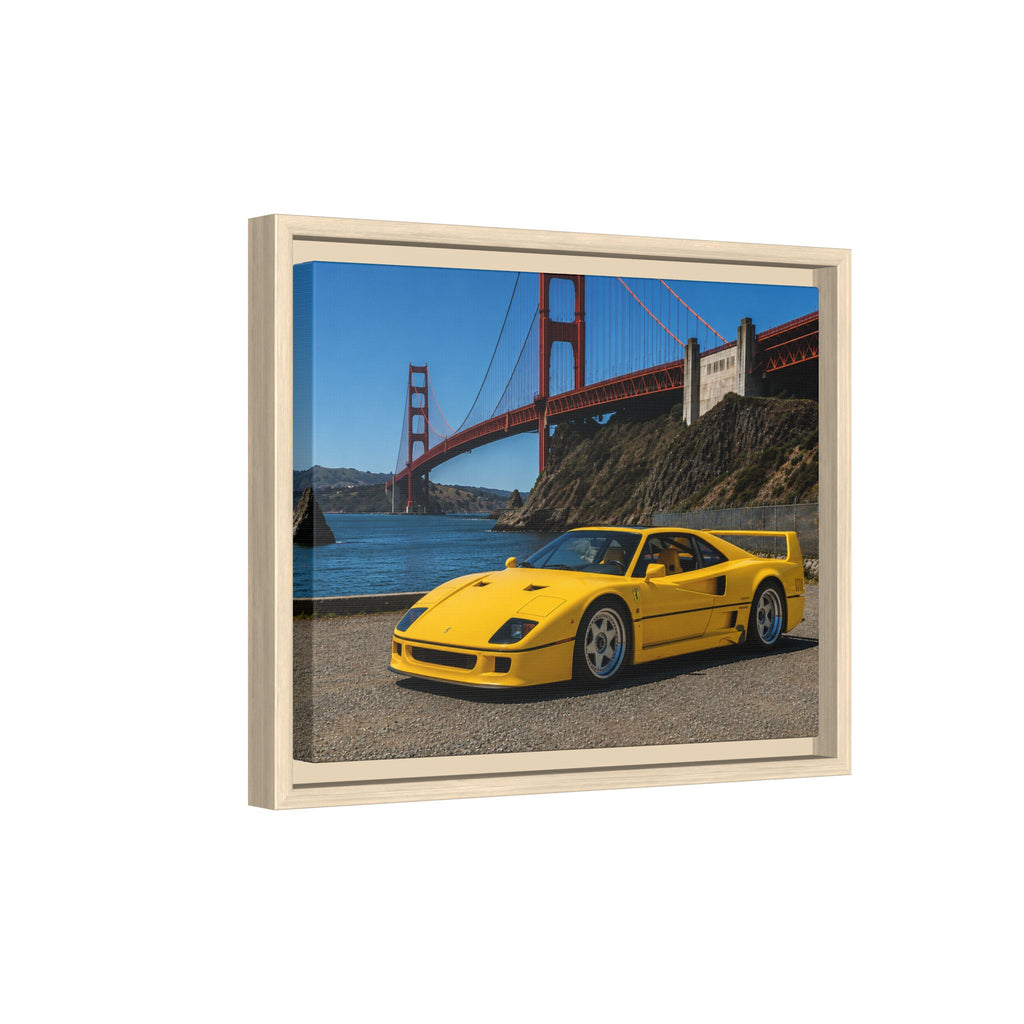 Ferrari 1987 F40 — Yellow Ferrari by the Golden Gate Bridge - Stunning Framed Canvas