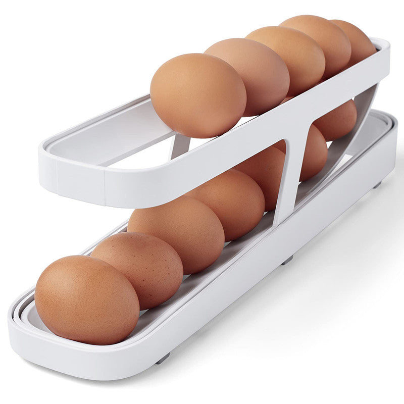 Refrigerator Egg Dispenser Automatic Scrolling Egg Rack Holder Storage Box Egg Basket Container Organizer