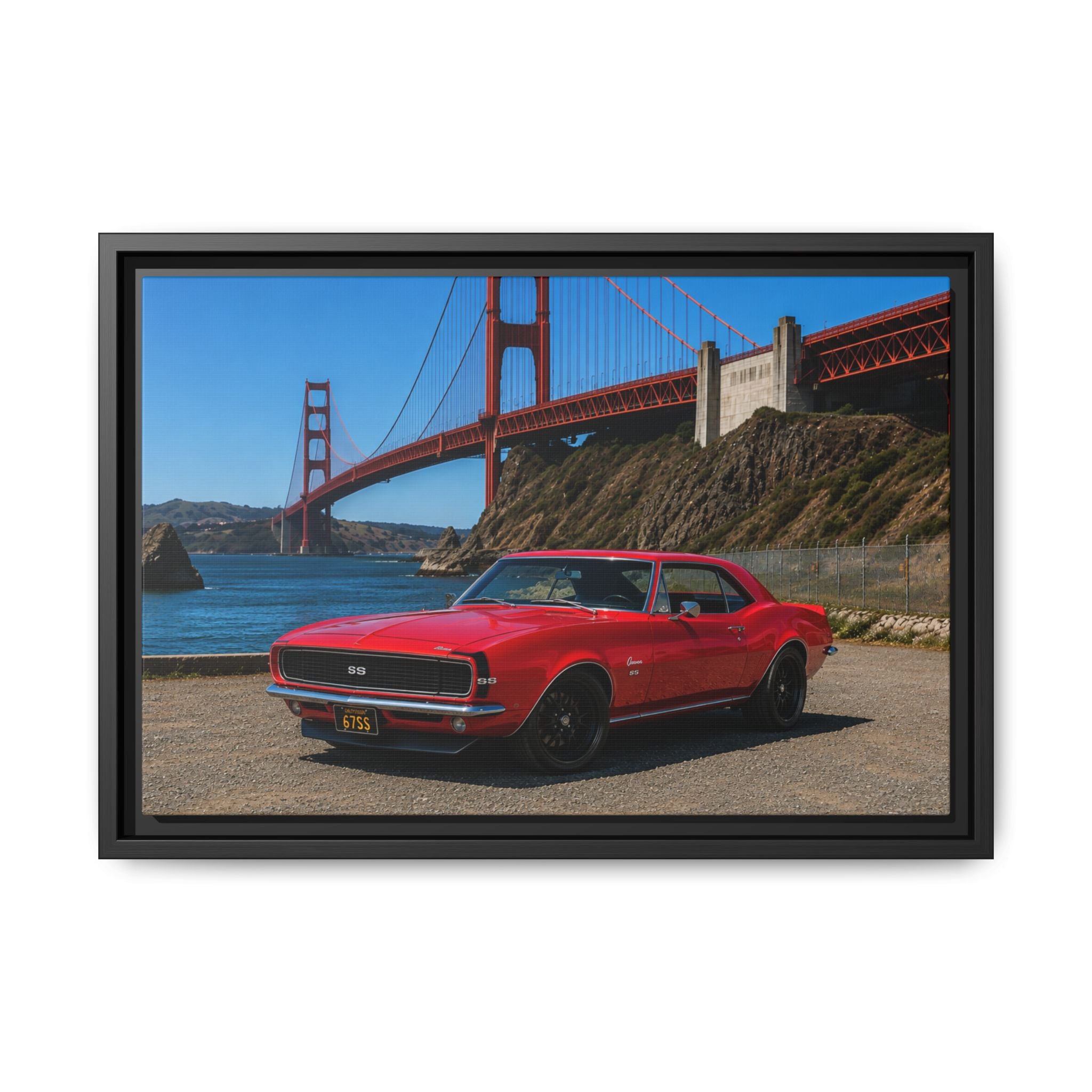 1967 Camaro SS - Stunning Camaro at Golden Gate Bridge - Framed Canvas