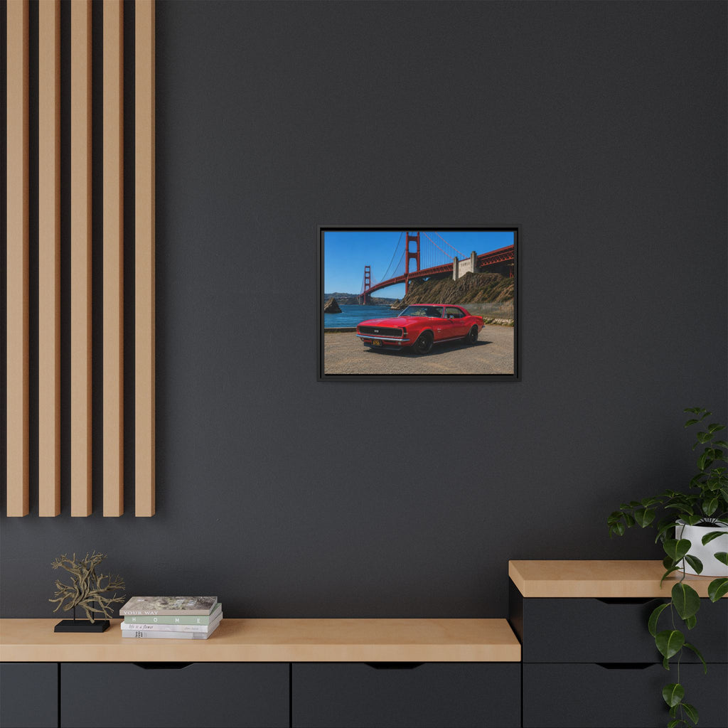 1967 Camaro SS - Stunning Camaro at Golden Gate Bridge - Framed Canvas