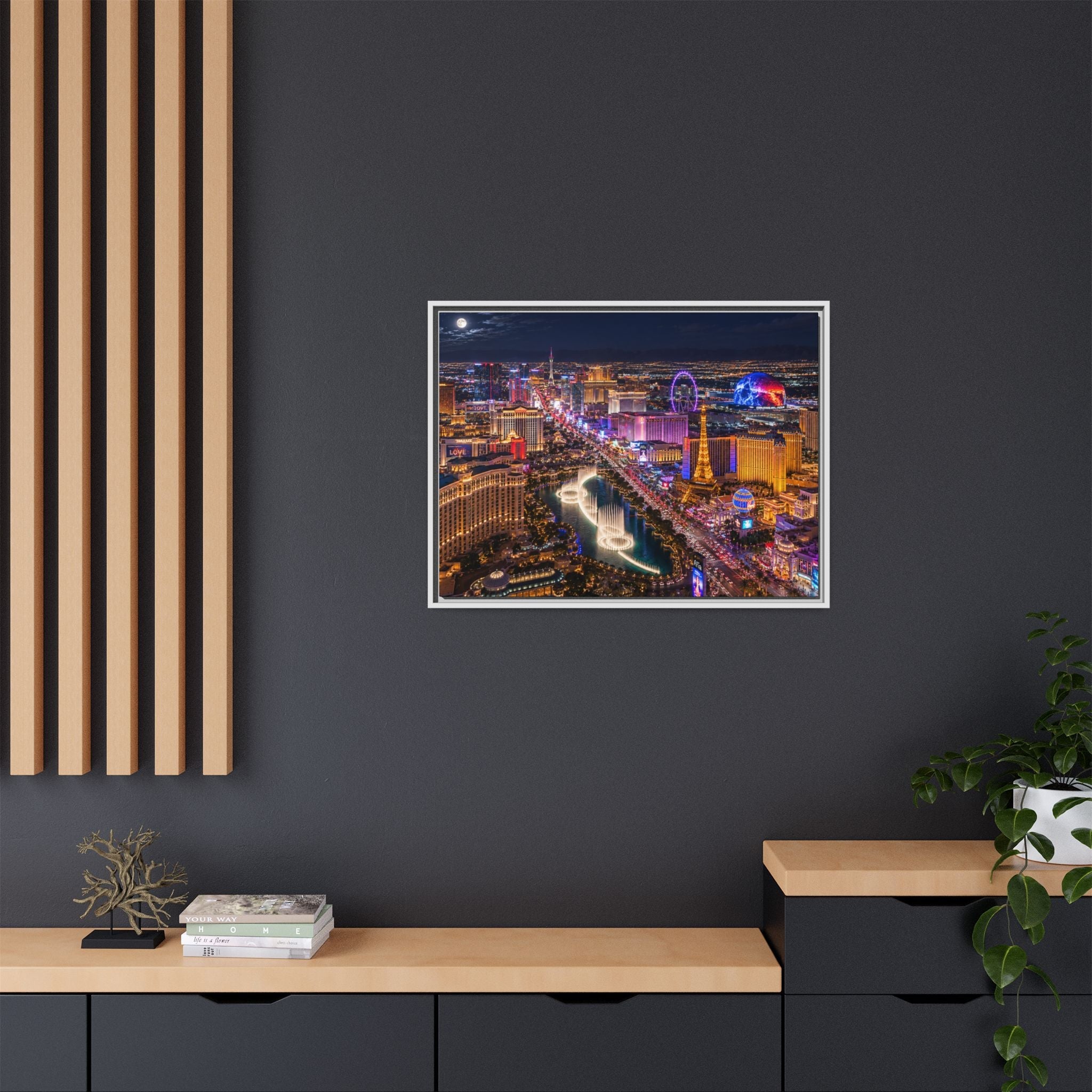 Las Vegas Night Skyline Framed Matte Canvas Print