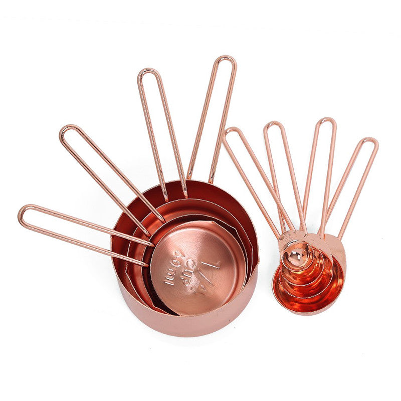 Rose Gold Stainless Steel Measuring Cups And Spoons Set Of 8 Engraved Measurements,Pouring Spouts & Mirror Polished for Baking