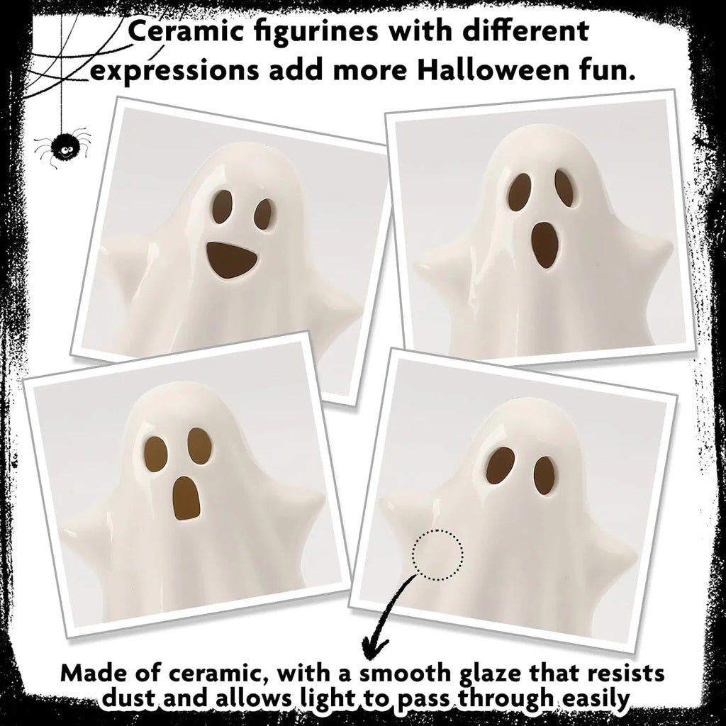4PCS Ceramic Ghost Light Up Decor, Cute Ghost Halloween Decor, Small White