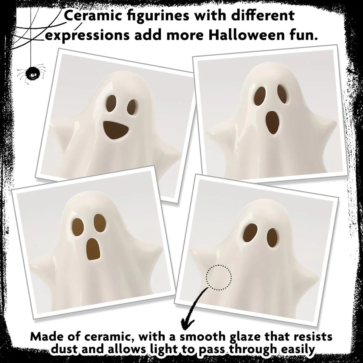 4PCS Ceramic Ghost Light Up Decor, Cute Ghost Halloween Decor, Small White