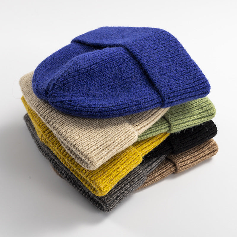 Winter Thick Warm Knitted Hat for Men, Cycling Windproof Ear Protection Beanie, Solid Color Woolen Hooded Hat