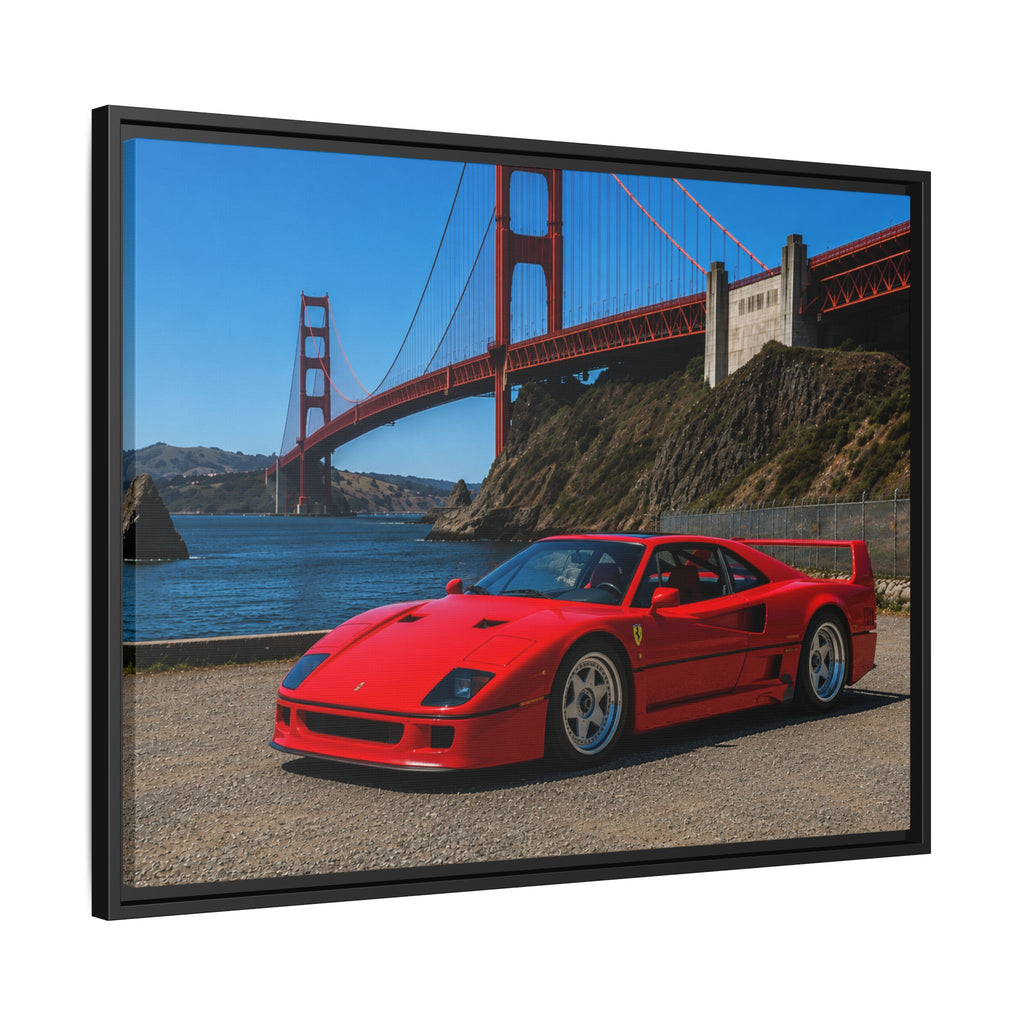 Ferrari F40 1987  — Red Sexy Sports Car by Golden Gate Bridge - Stunning Framed Canvas