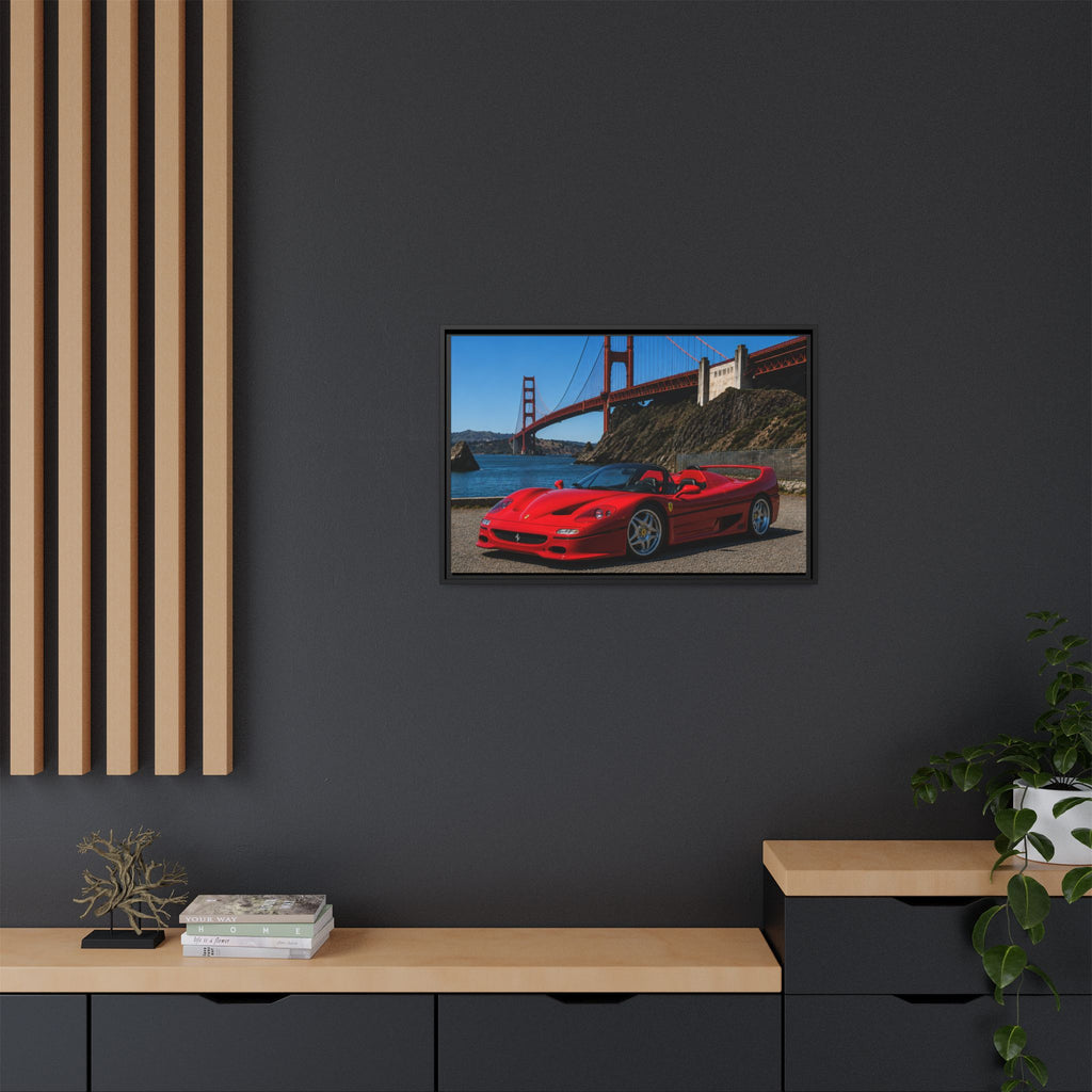 Ferrari F50 1995 Red - At Golden Gate Bridge - Stunning Framed Canvas Wall Art
