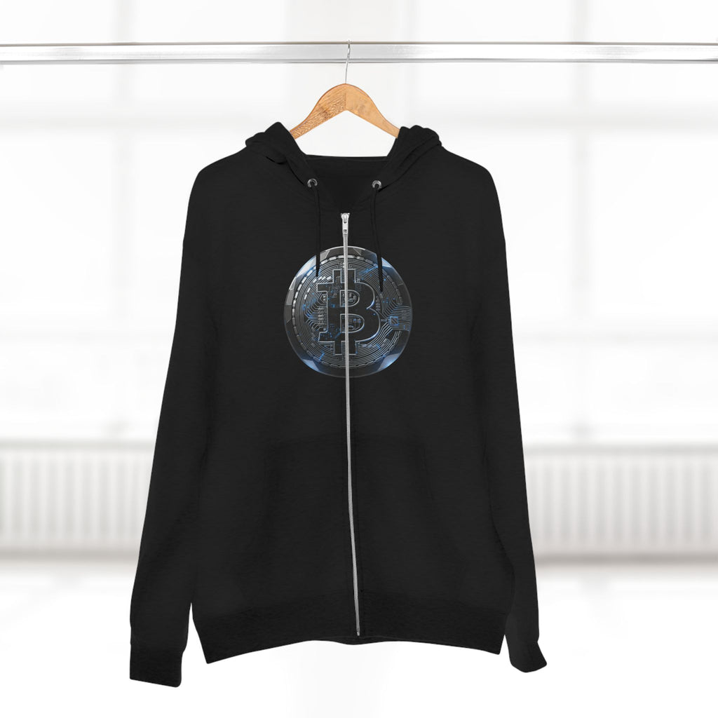 Bitcoin Coin Zip Hoodie — Crypto Logo Zip-Up Hoodie for Bitcoin Enthusiasts